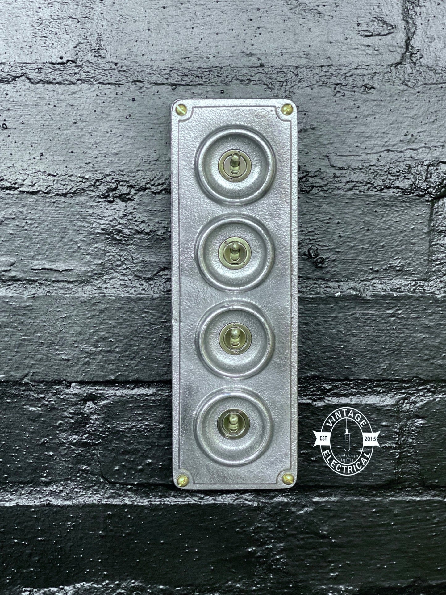 4 Gang 2 Way Solid Cast Metal Light Conduit Switch Industrial - BS EN Approved Vintage Crabtree 1950’s Style