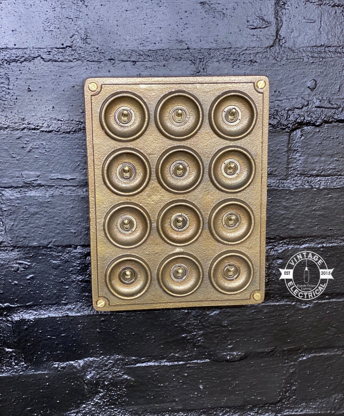 12 Gang 2 Way Bronze Solid Cast Metal Conduit Light Switch Industrial - BS EN Approved Vintage Crabtree 1950’s Style
