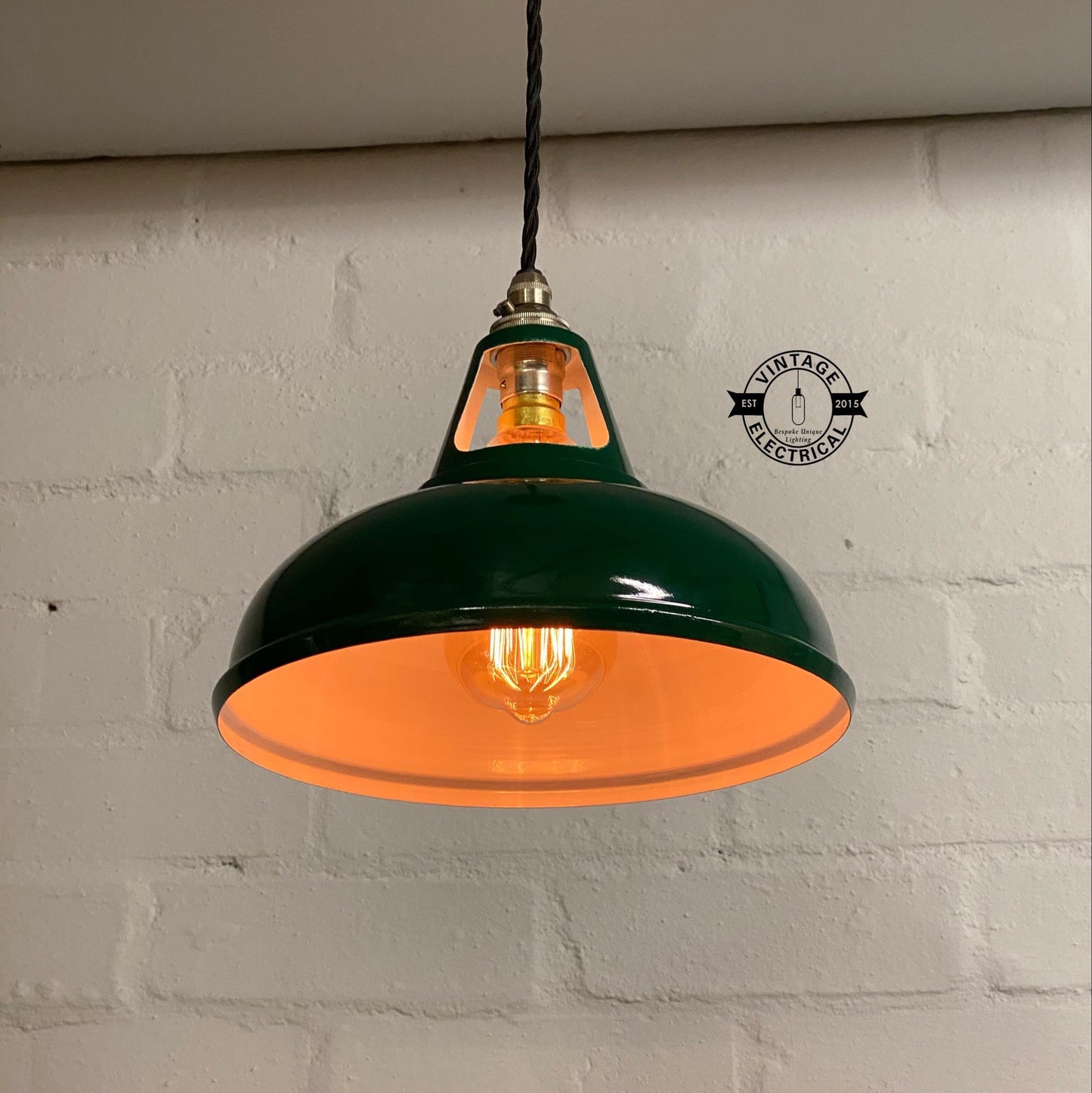 Cawston ~ Small Racing Green Solid Shade 1932 Design Pendant Set Light | Ceiling Dining Room | Kitchen Table | ** Vintage Look **