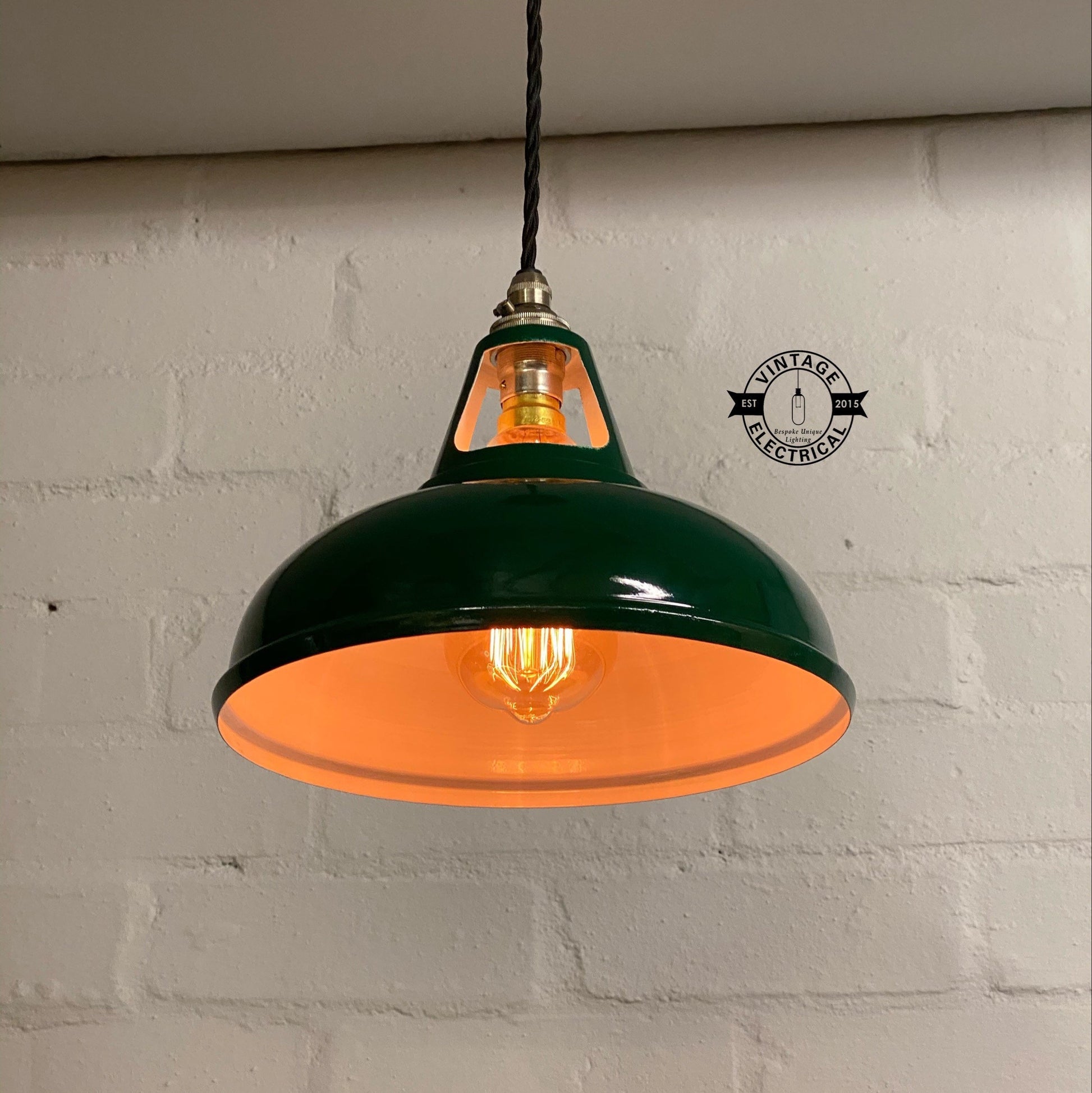 Cawston ~ Small Racing Green Solid Shade 1932 Design Pendant Set Light | Ceiling Dining Room | Kitchen Table | ** Vintage Look **