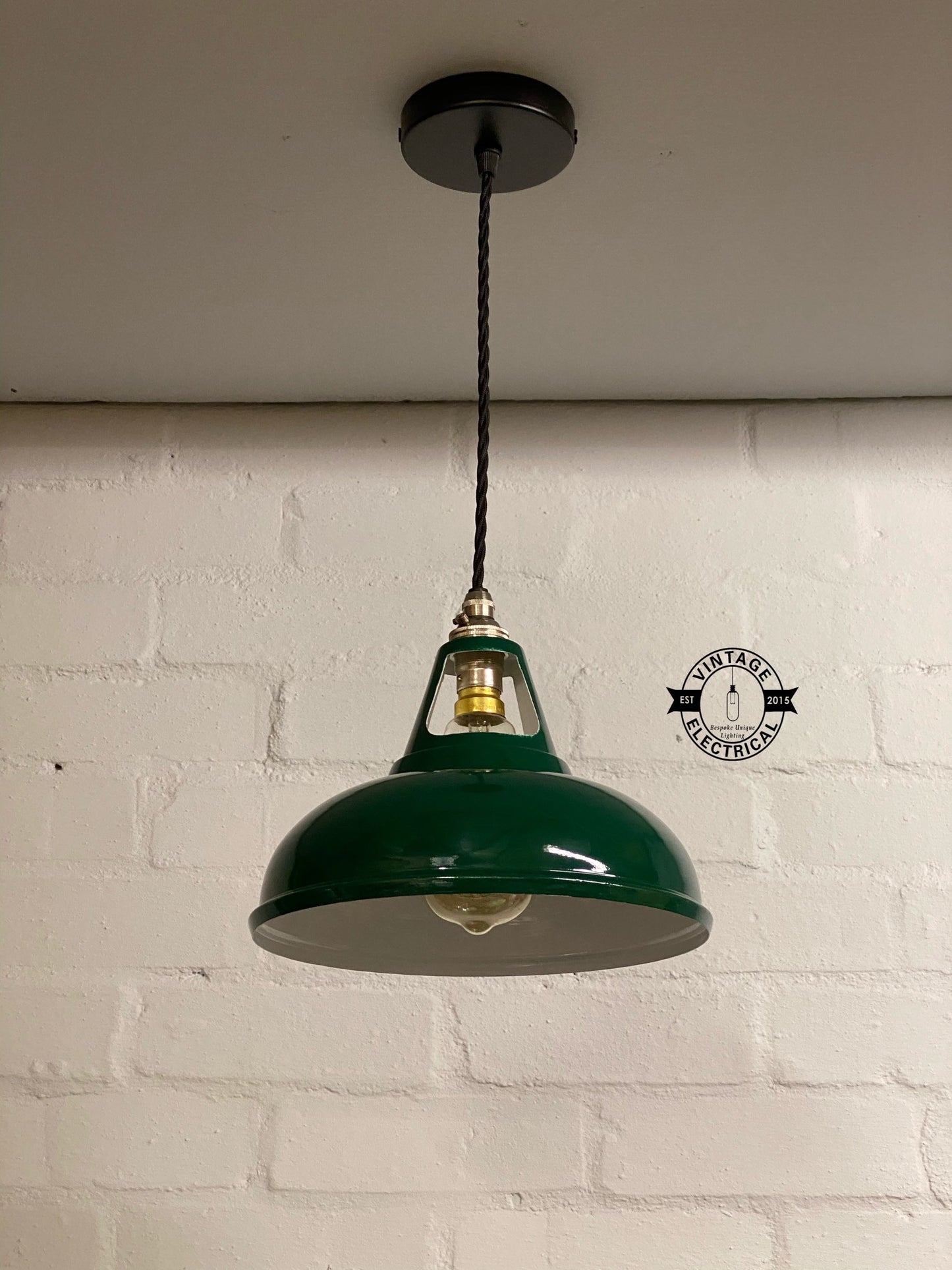Cawston ~ Small Racing Green Solid Shade 1932 Design Pendant Set Light | Ceiling Dining Room | Kitchen Table | ** Vintage Look **