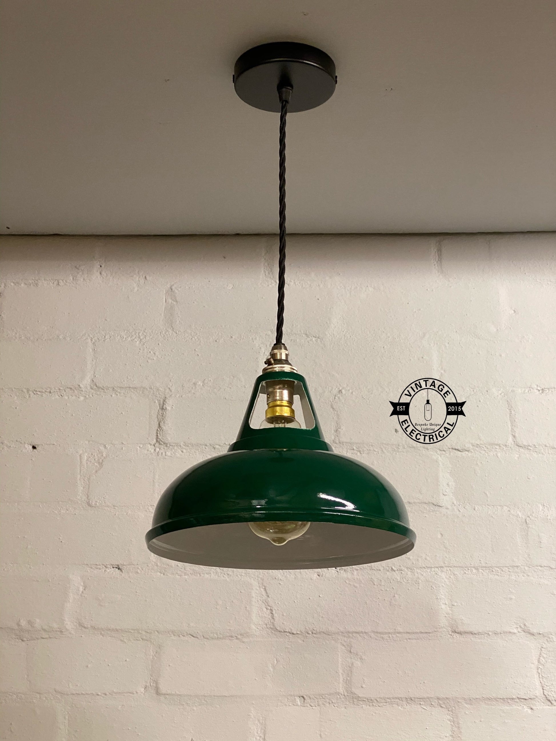 Cawston ~ Small Racing Green Solid Shade 1932 Design Pendant Set Light | Ceiling Dining Room | Kitchen Table | ** Vintage Look **