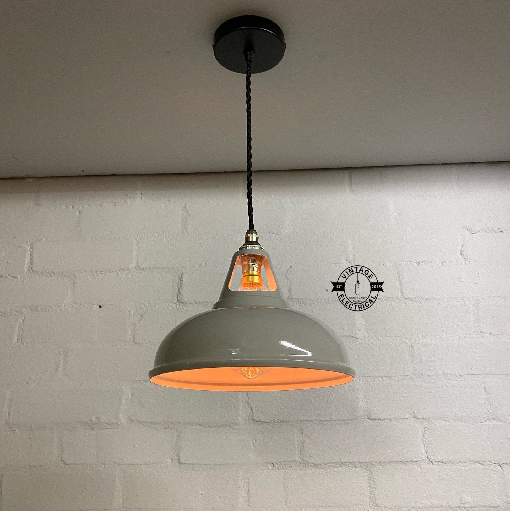 Cawston ~ **Worn** Small Original Grey Solid Coolicon Shade 1933 Design Pendant Set Light | Ceiling Dining Room | Kitchen Table