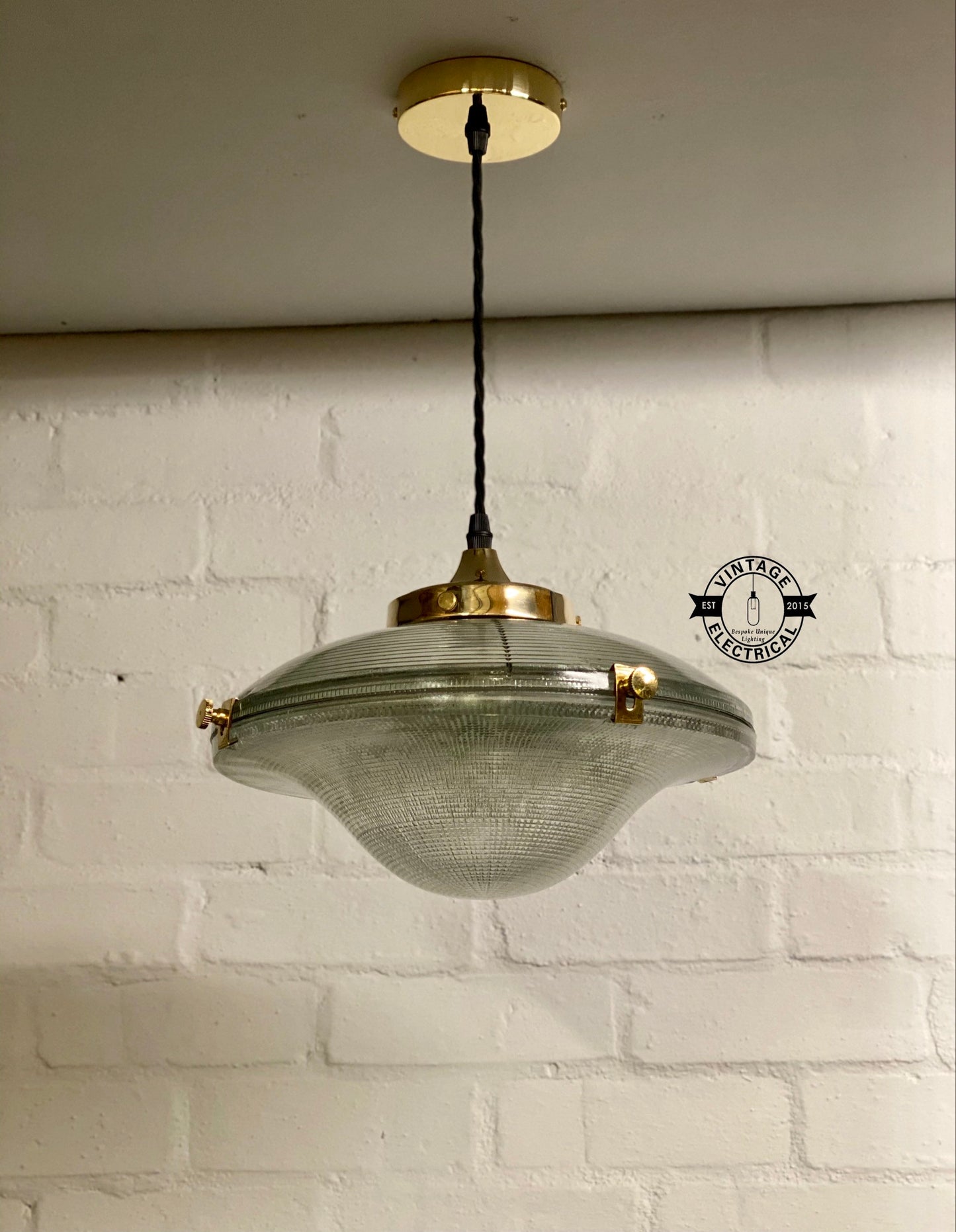 Houghton ~ Holophane Glass Shade Light ceiling dining room kitchen table vintage edison filament lamps pendant bar | 12 Inch
