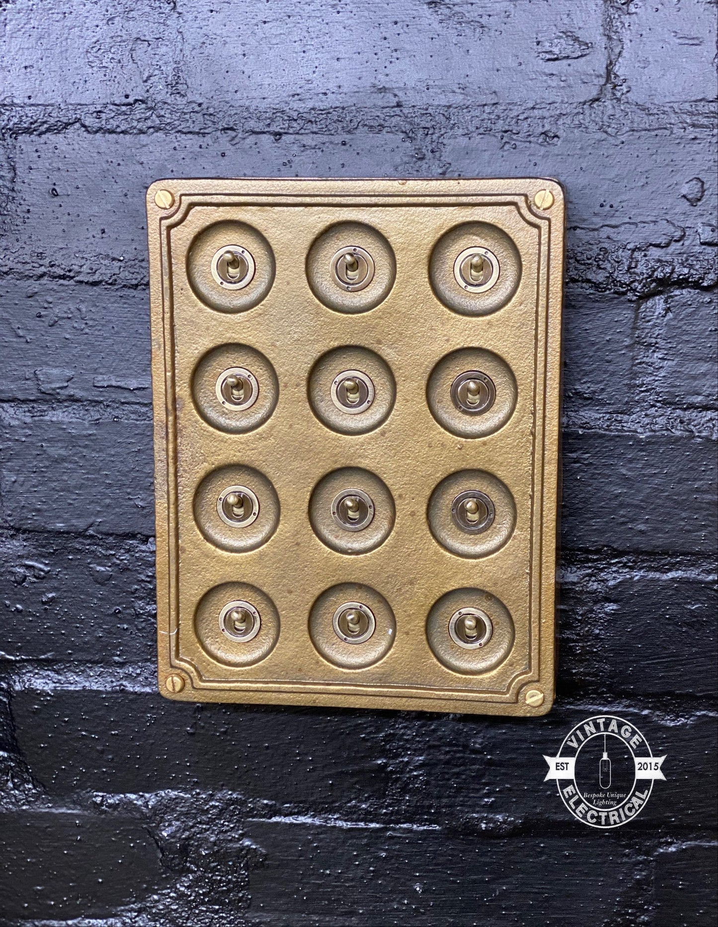 12 Gang 2 Way Bronze Solid Cast Metal Conduit Light Switch Industrial - BS EN Approved Vintage Crabtree 1950’s Style