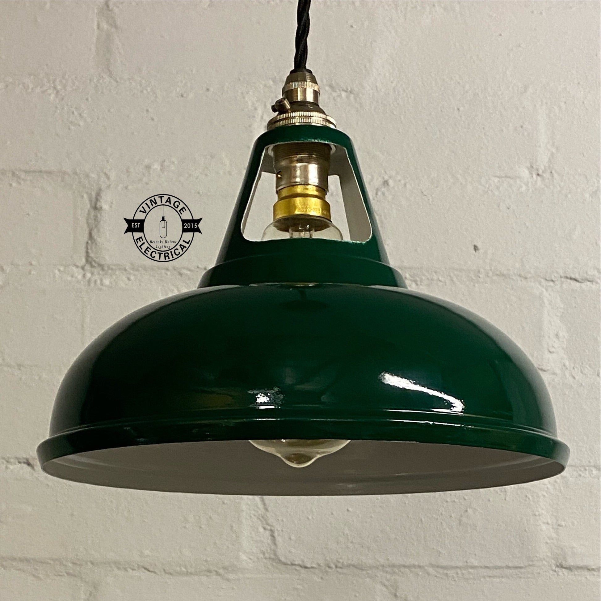 Cawston ~ Small Racing Green Solid Shade 1932 Design Pendant Set Light | Ceiling Dining Room | Kitchen Table | ** Vintage Look **