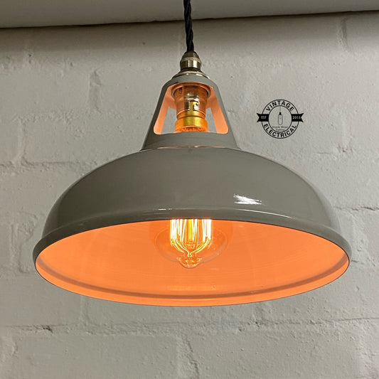 Cawston ~ **Worn** Small Original Grey Solid Coolicon Shade 1933 Design Pendant Set Light | Ceiling Dining Room | Kitchen Table