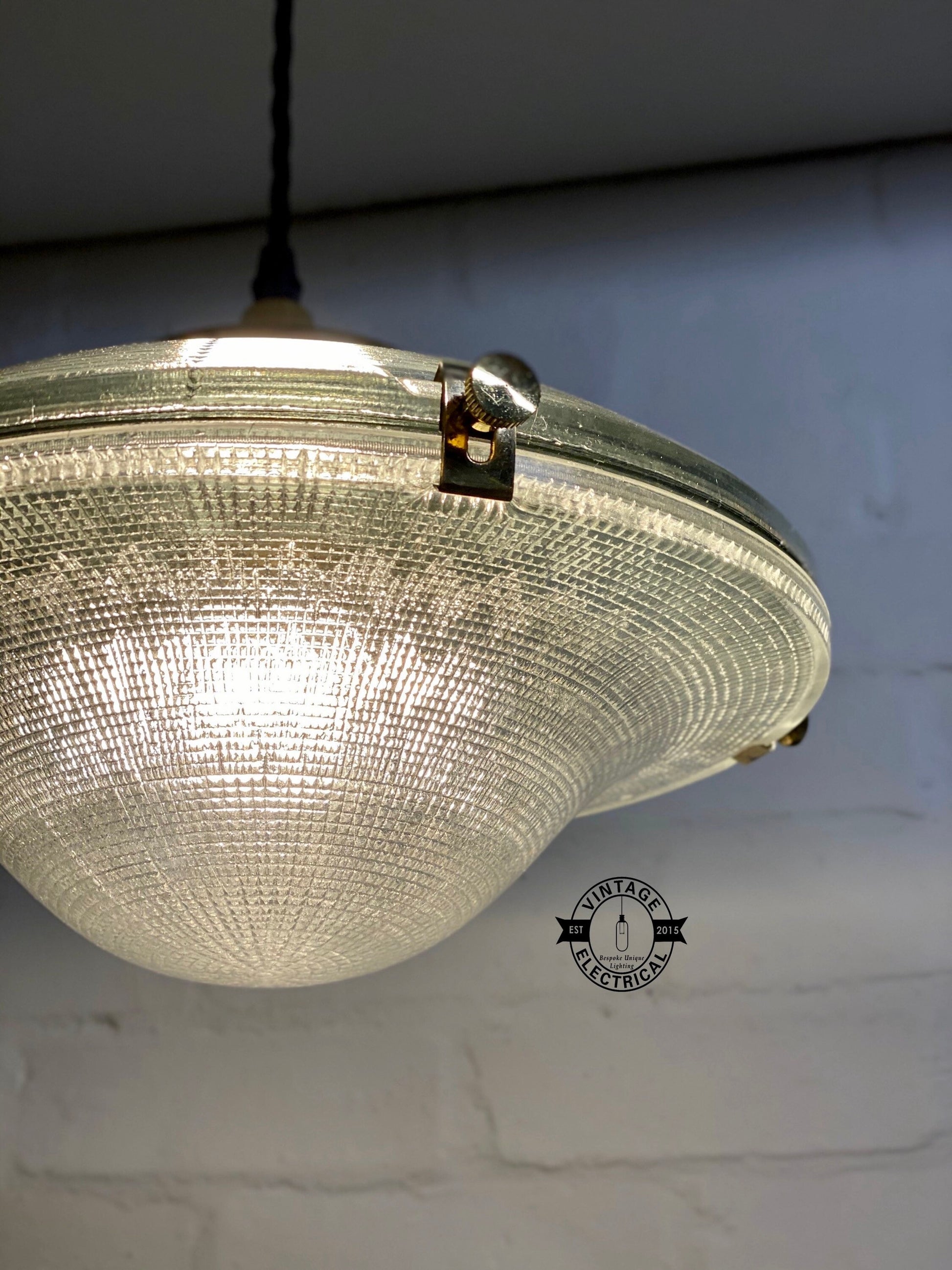 Houghton ~ Holophane Glass Shade Light ceiling dining room kitchen table vintage edison filament lamps pendant bar | 12 Inch