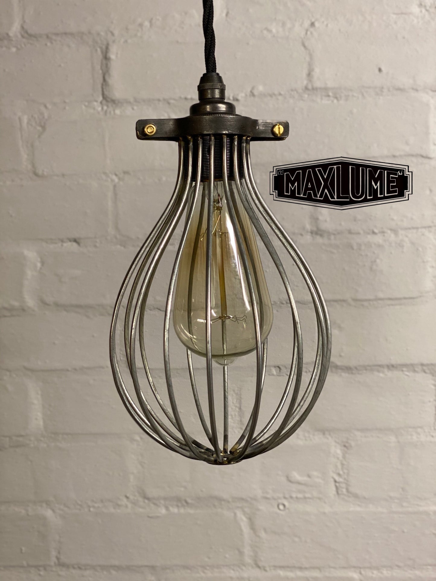 Buxton ~ Maxlume Industrial Balloon Cage Pendant Set Light | Ceiling Dining Room | Kitchen Table | Vintage Edison Filament Bulb