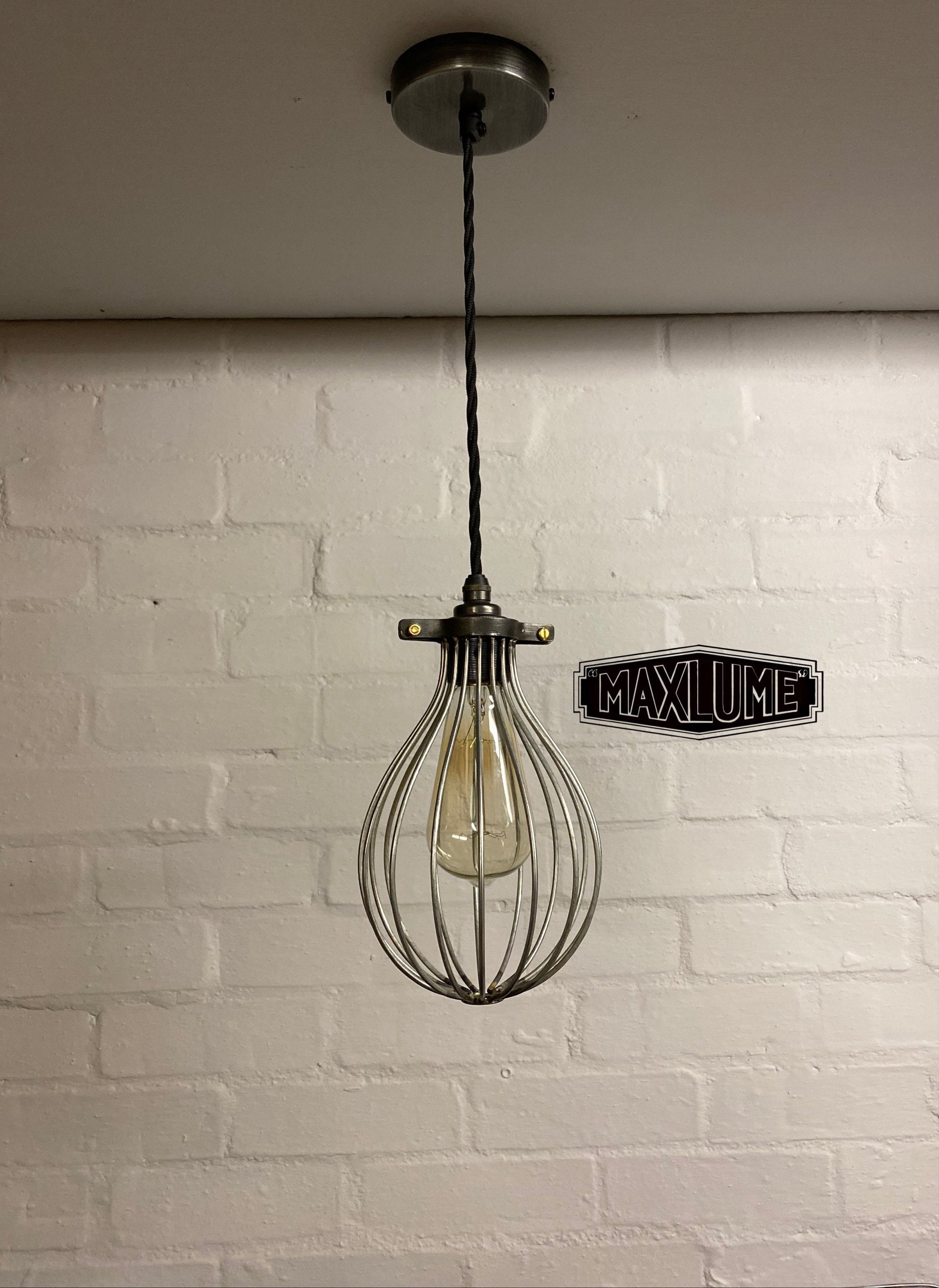 Buxton ~ Maxlume Industrial Balloon Cage Pendant Set Light | Ceiling Dining Room | Kitchen Table | Vintage Edison Filament Bulb
