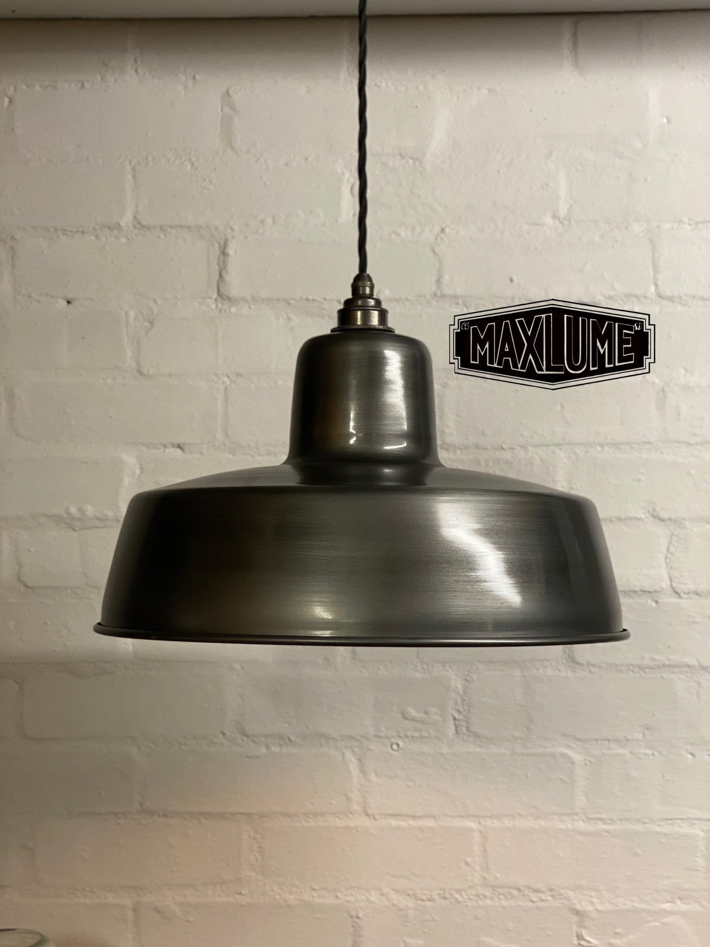 Wolferton XL ~ **Worn** Pewter Grey Steel Shade 1942 Design Pendant Set Light | Industrial Factory ceiling dining room kitchen vintage