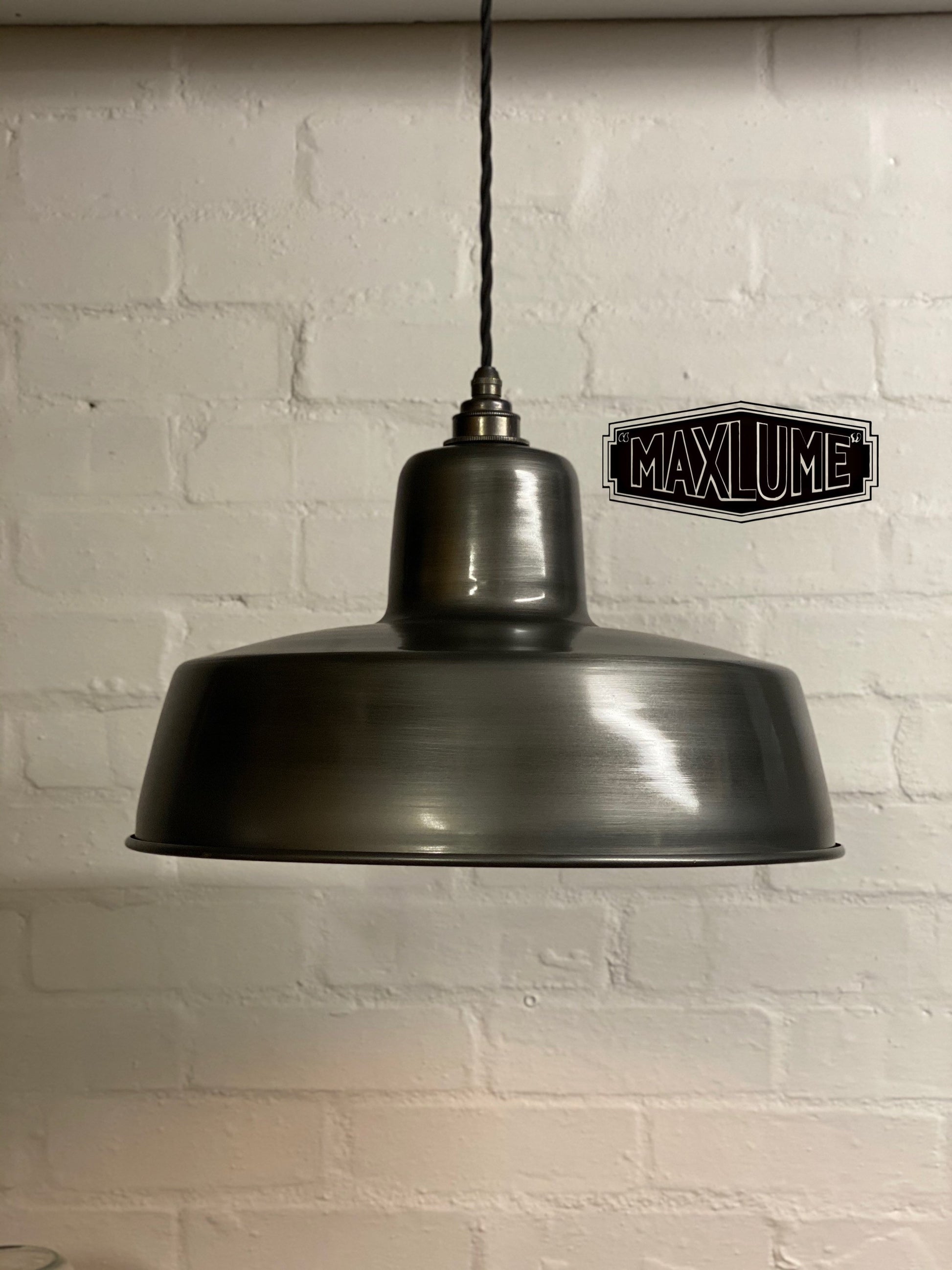 Wolferton XL ~ **Worn** Pewter Grey Steel Shade 1942 Design Pendant Set Light | Industrial Factory ceiling dining room kitchen vintage