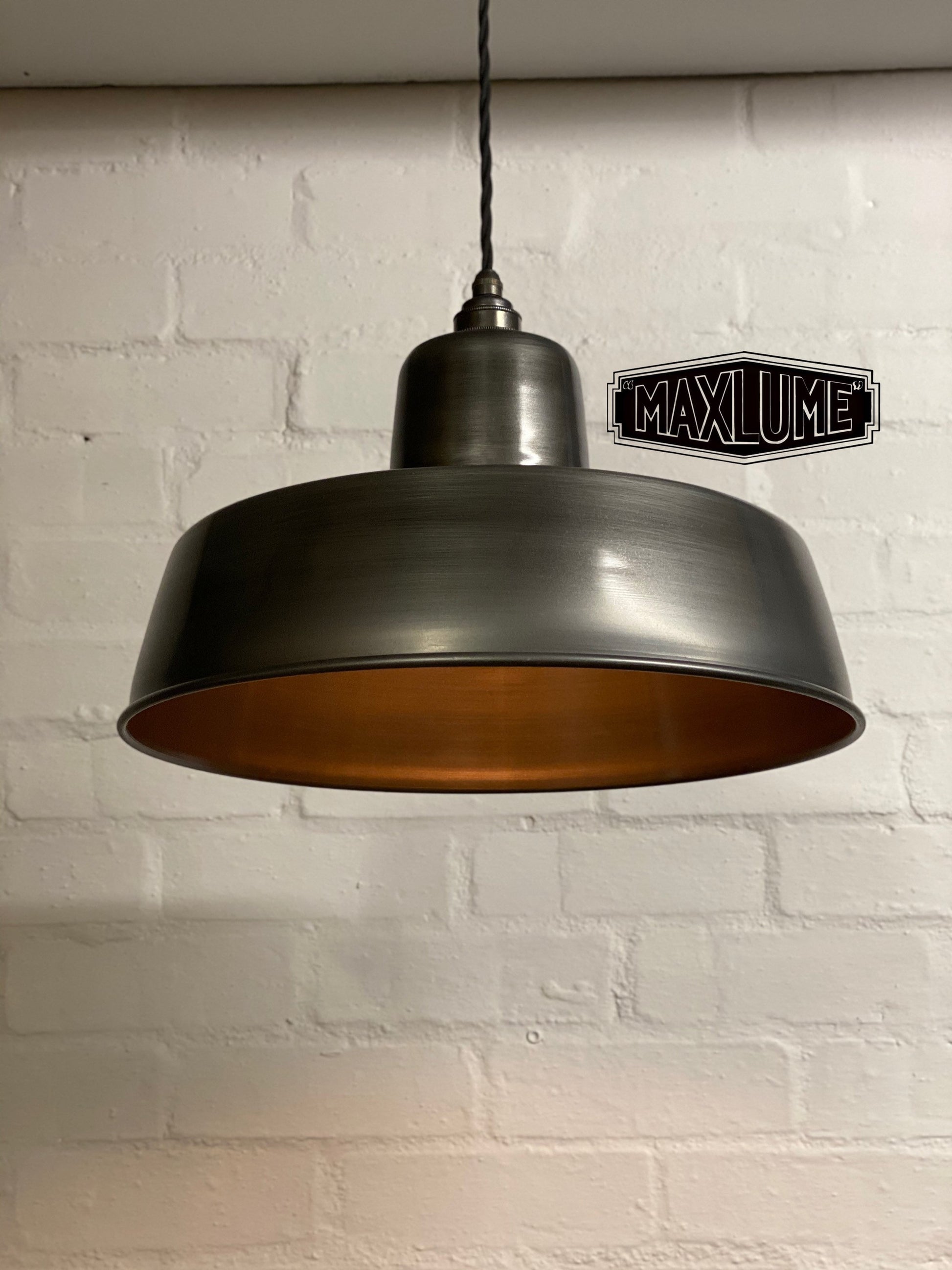 Wolferton XL ~ **Worn** Pewter Grey Steel Shade 1942 Design Pendant Set Light | Industrial Factory ceiling dining room kitchen vintage
