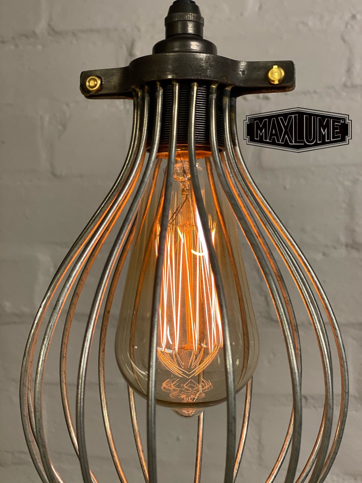 Buxton ~ Maxlume Industrial Balloon Cage Pendant Set Light | Ceiling Dining Room | Kitchen Table | Vintage Edison Filament Bulb