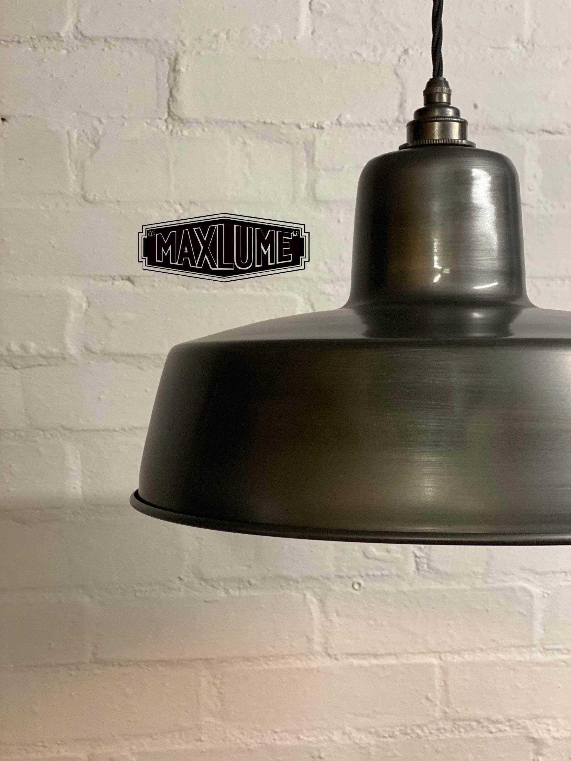 Wolferton XL ~ **Worn** Pewter Grey Steel Shade 1942 Design Pendant Set Light | Industrial Factory ceiling dining room kitchen vintage