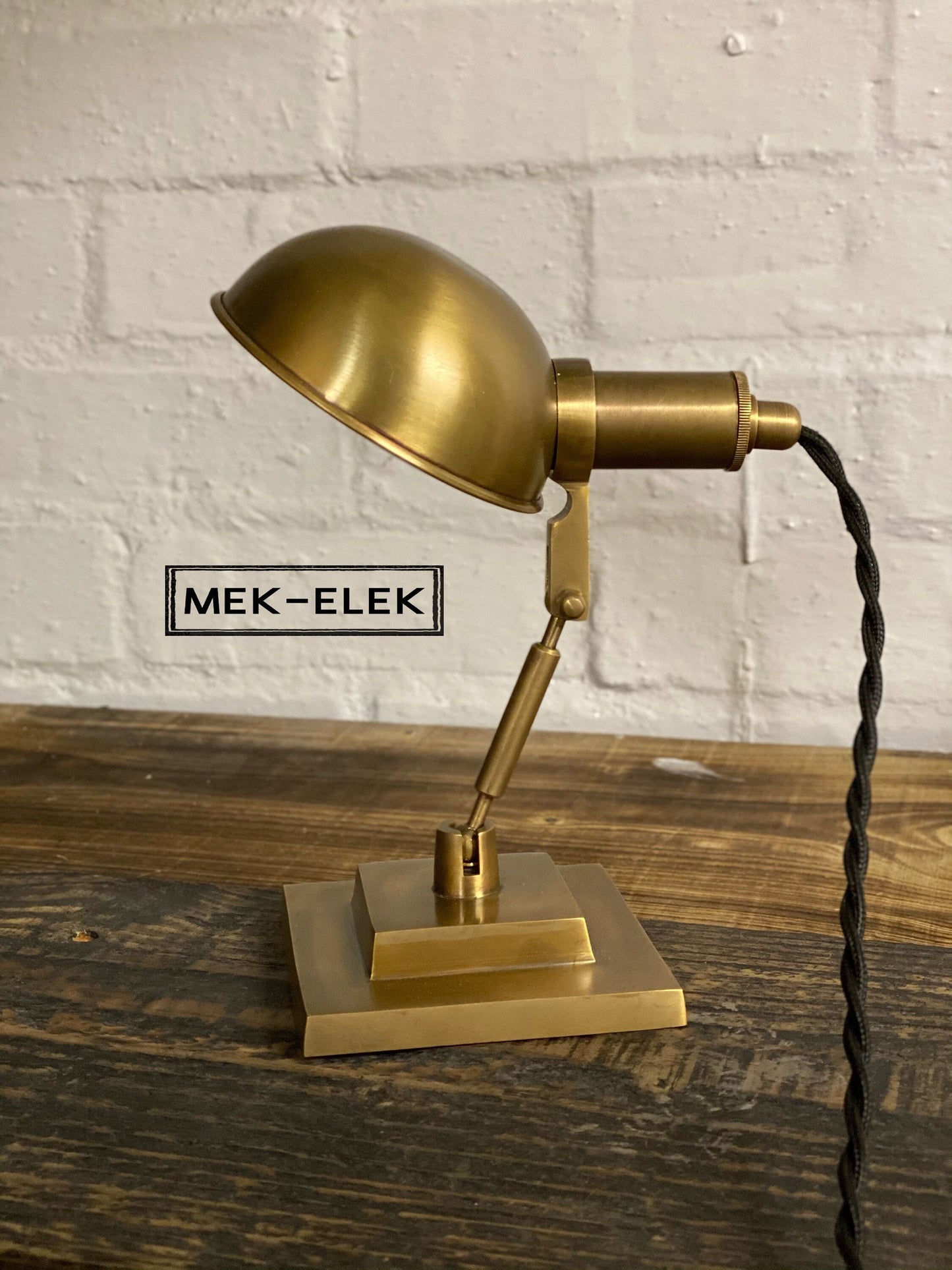 Dunham ~ Solid Antique Brass Small Industrial Multi Task Lamp | Fabric Cable | Bedroom | Bedside Table Light | Vintage Retro