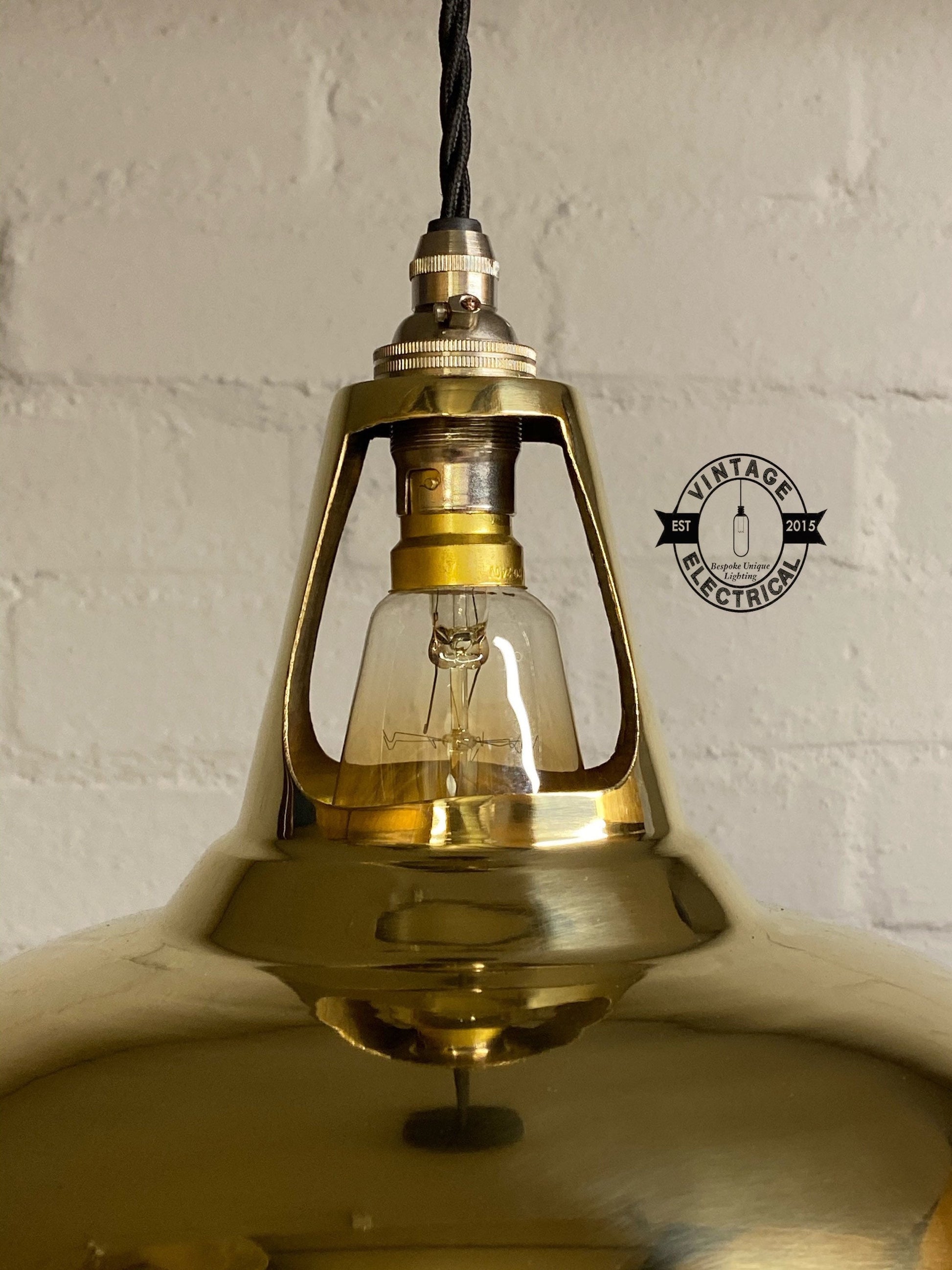 Cawston ~ Solid Brass Shade Original 1932 Design Pendant Set Light | Ceiling Dining Room | Kitchen Table | Vintage Industrial Gold
