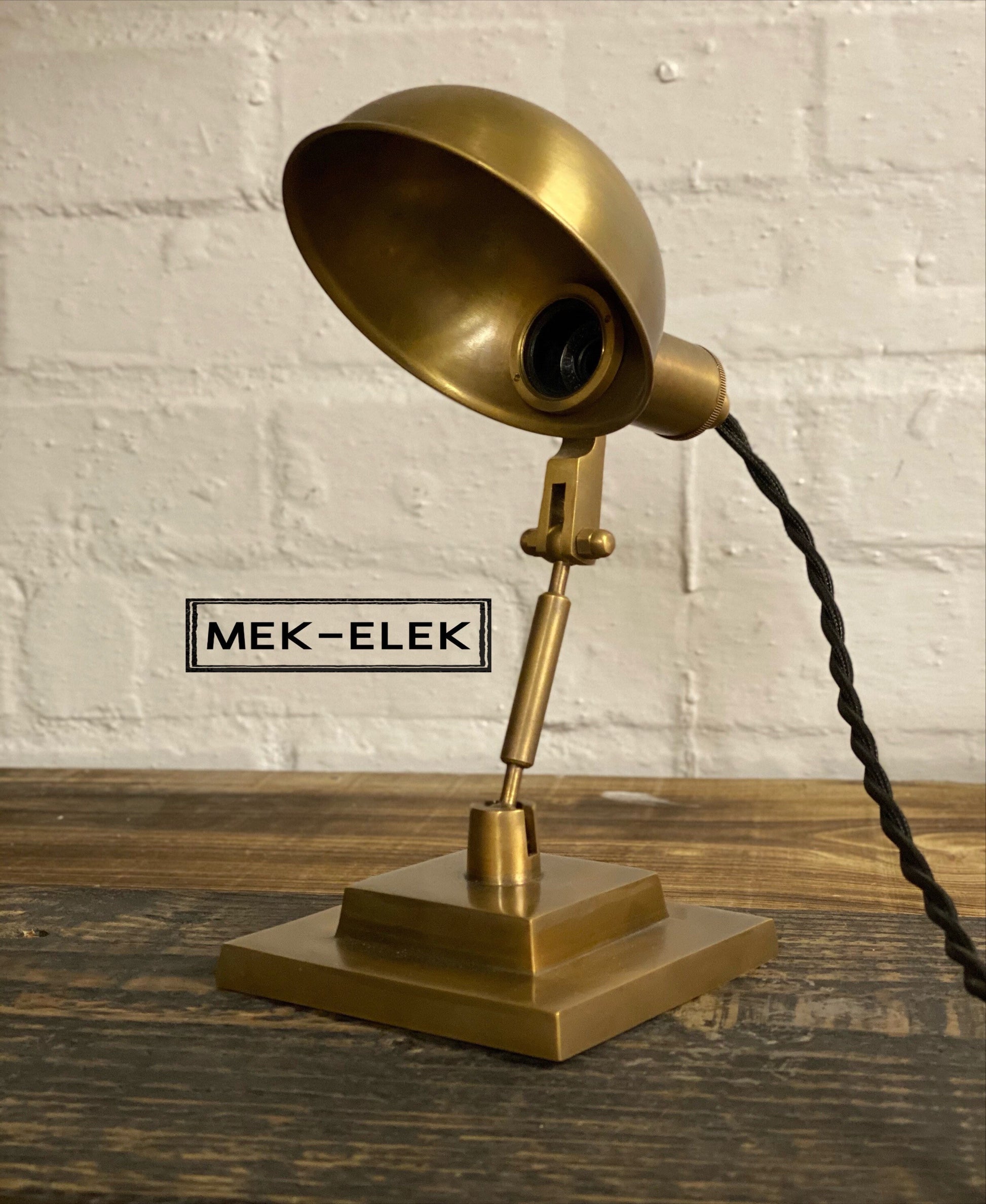Dunham ~ Solid Antique Brass Small Industrial Multi Task Lamp | Fabric Cable | Bedroom | Bedside Table Light | Vintage Retro