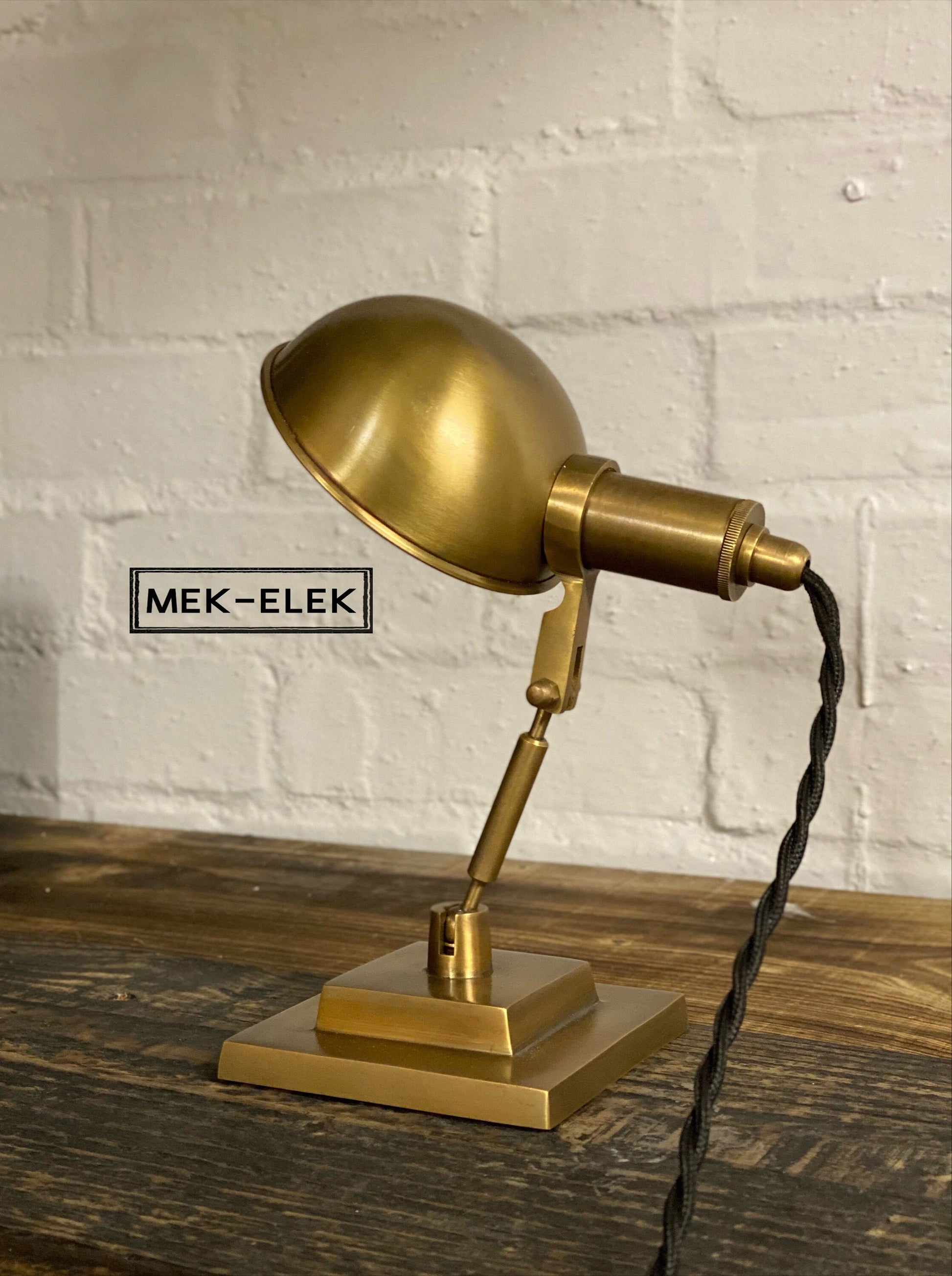 Dunham ~ Solid Antique Brass Small Industrial Multi Task Lamp | Fabric Cable | Bedroom | Bedside Table Light | Vintage Retro
