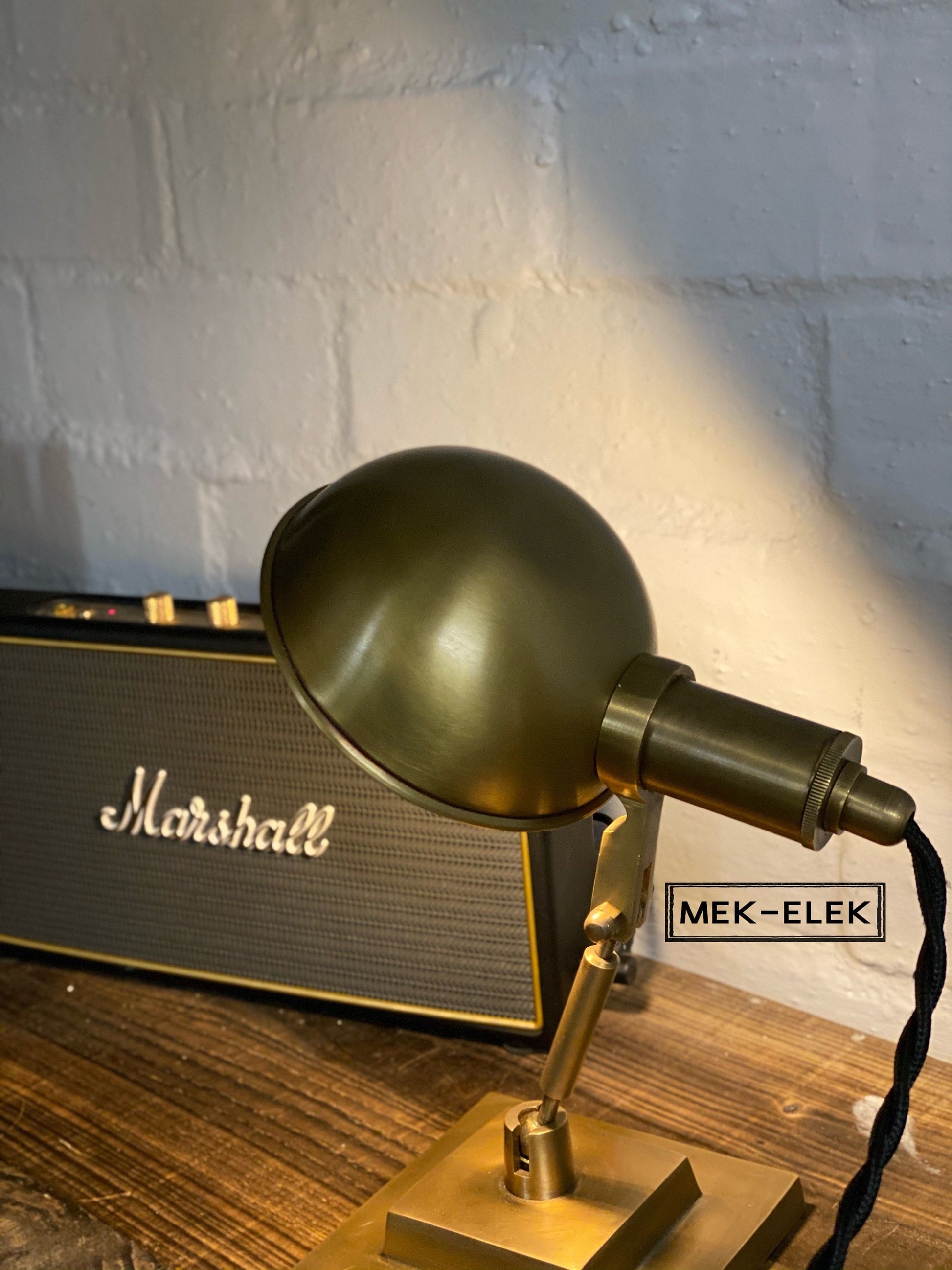 Dunham ~ Solid Antique Brass Small Industrial Multi Task Lamp | Fabric Cable | Bedroom | Bedside Table Light | Vintage Retro