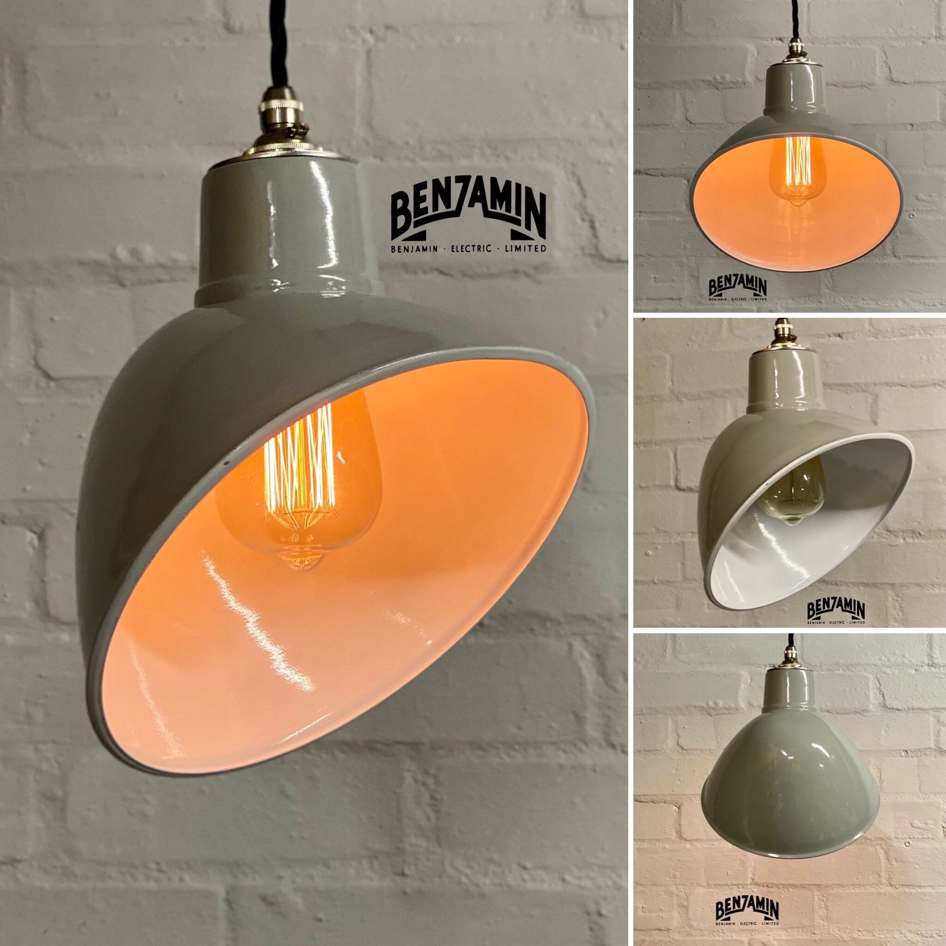 Stratton ~ Original Grey Solid Parabolic Shade Design Pendant Set Light | Ceiling Dining Room | Kitchen Table | Vintage Industrial