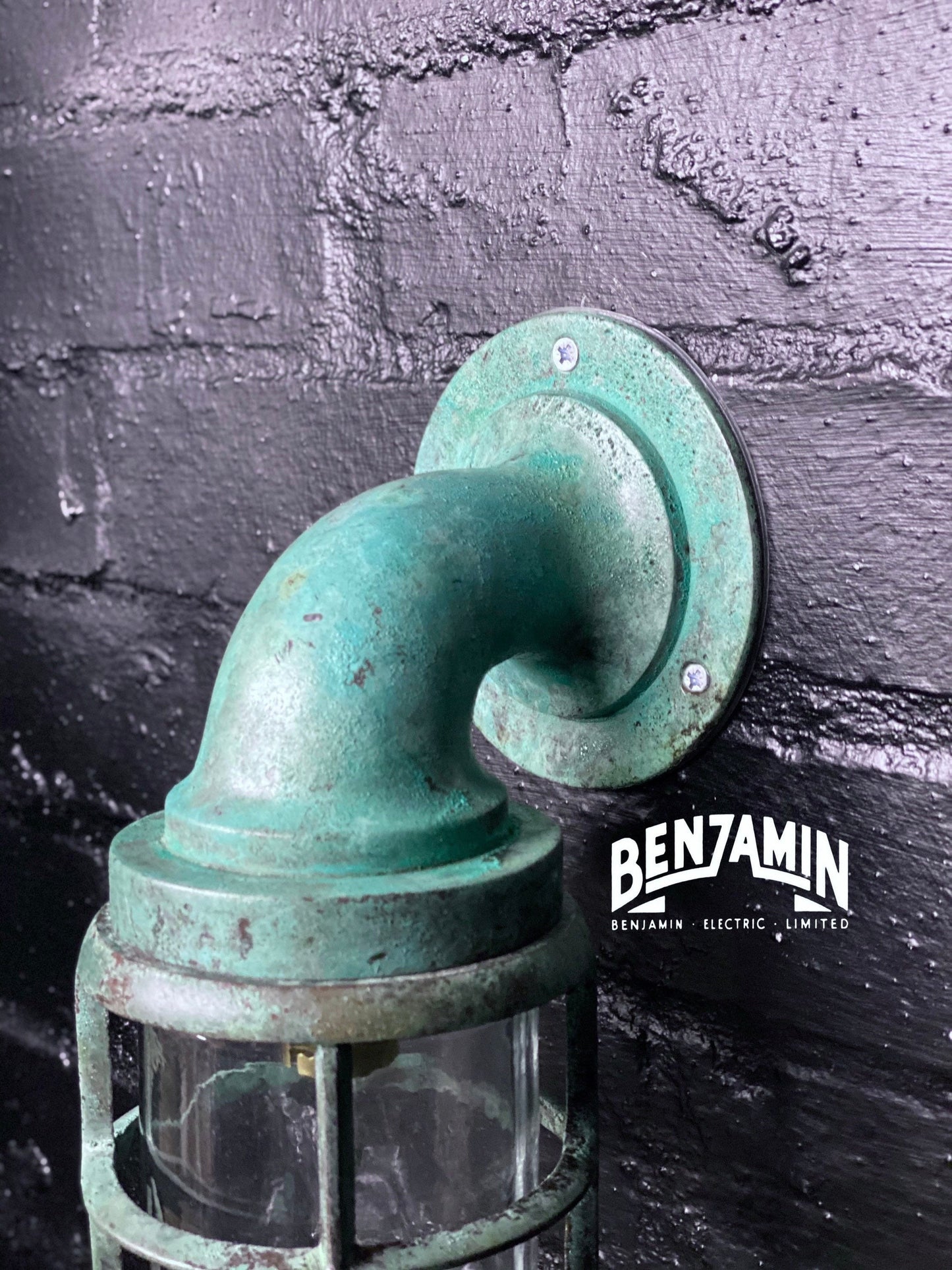 Beachamwell ~ Bulkhead Outdoor & Bathroom Sconce Wall Light | Solid Brass Verdigris | 10.5 Inch