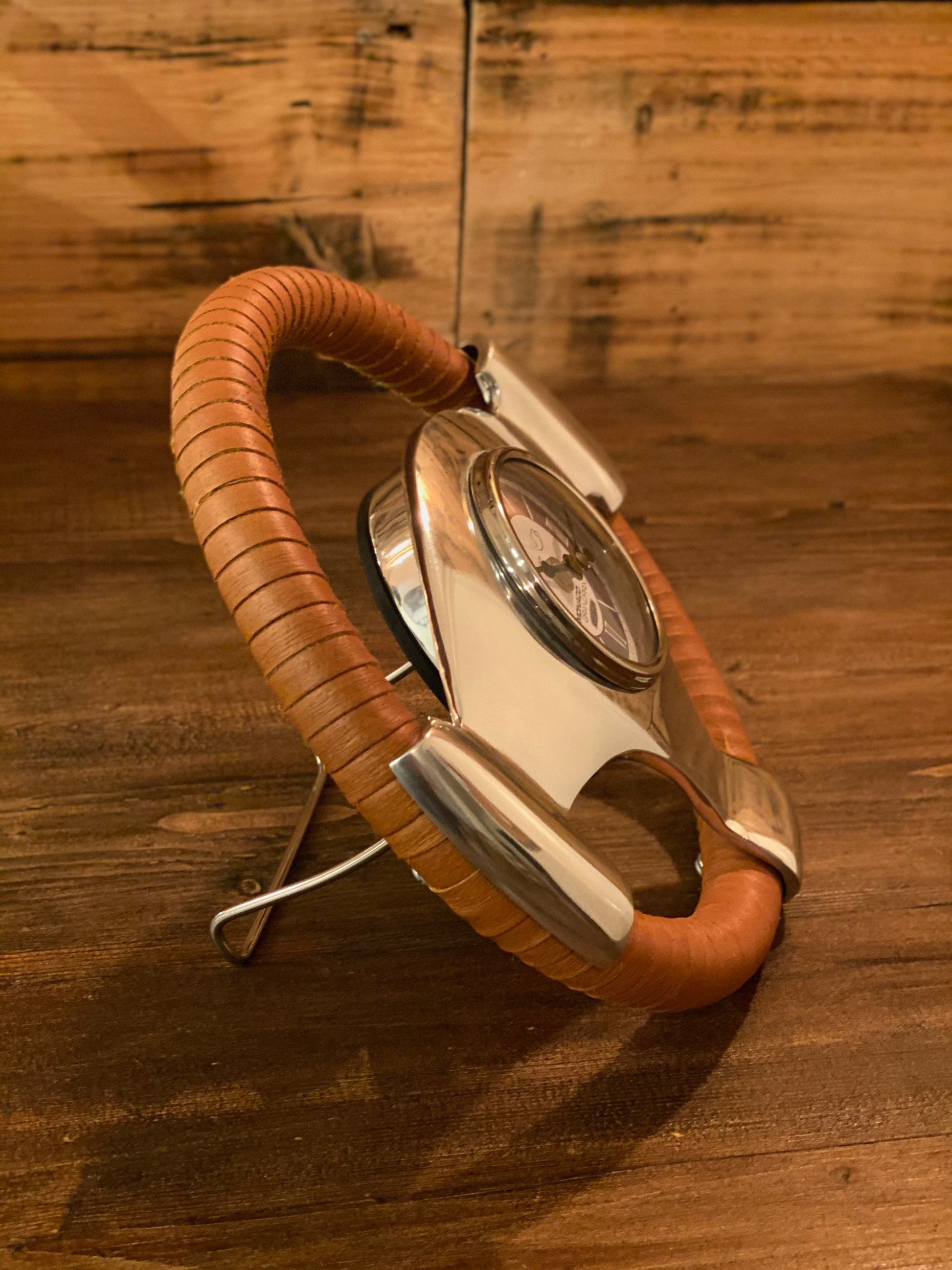 Maxlume ~ Monaco Grandprix Small Racing Steering Wheel Clock Genuine Leather 1929 Classic Car