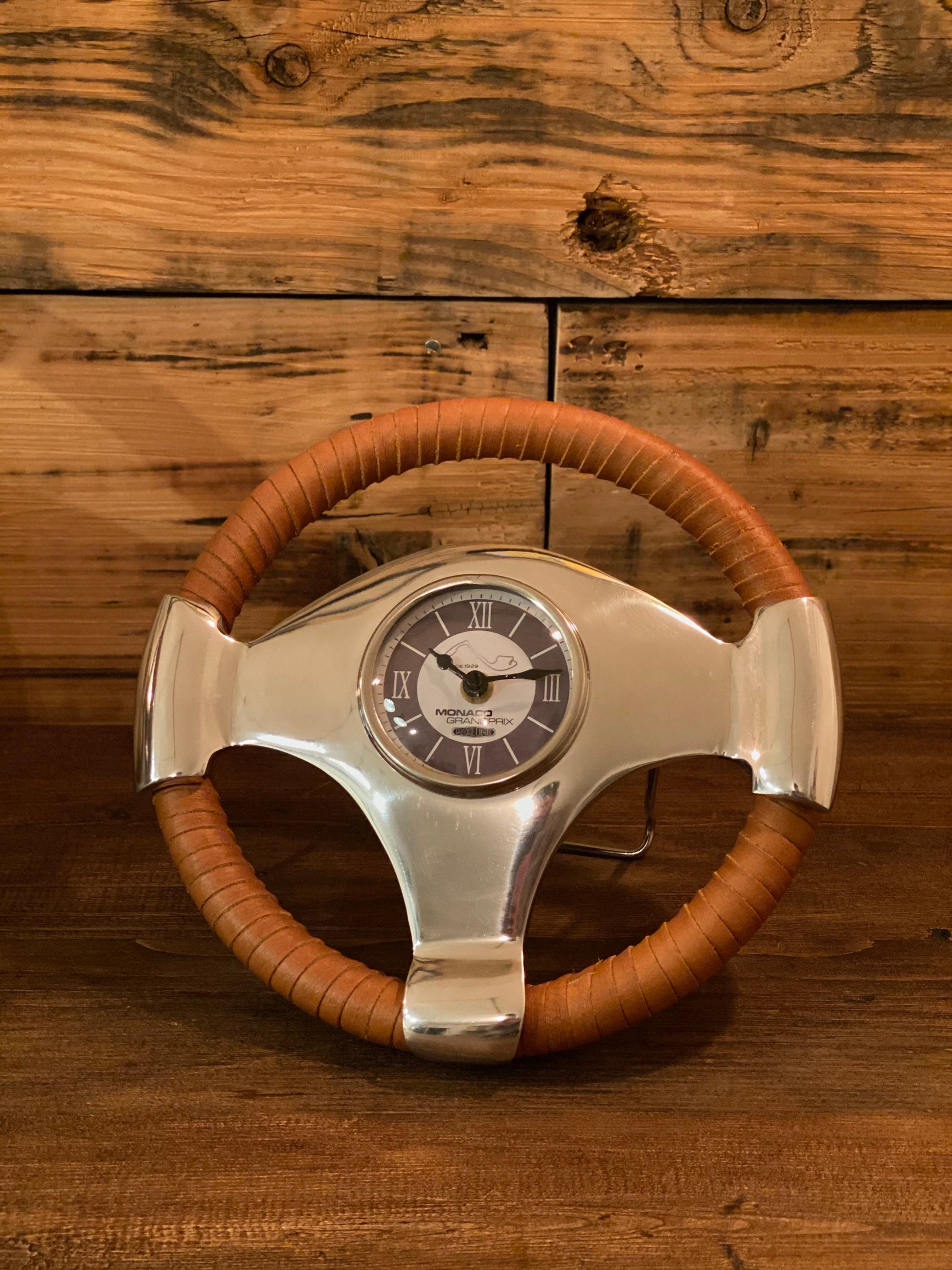 Maxlume ~ Monaco Grandprix Small Racing Steering Wheel Clock Genuine Leather 1929 Classic Car