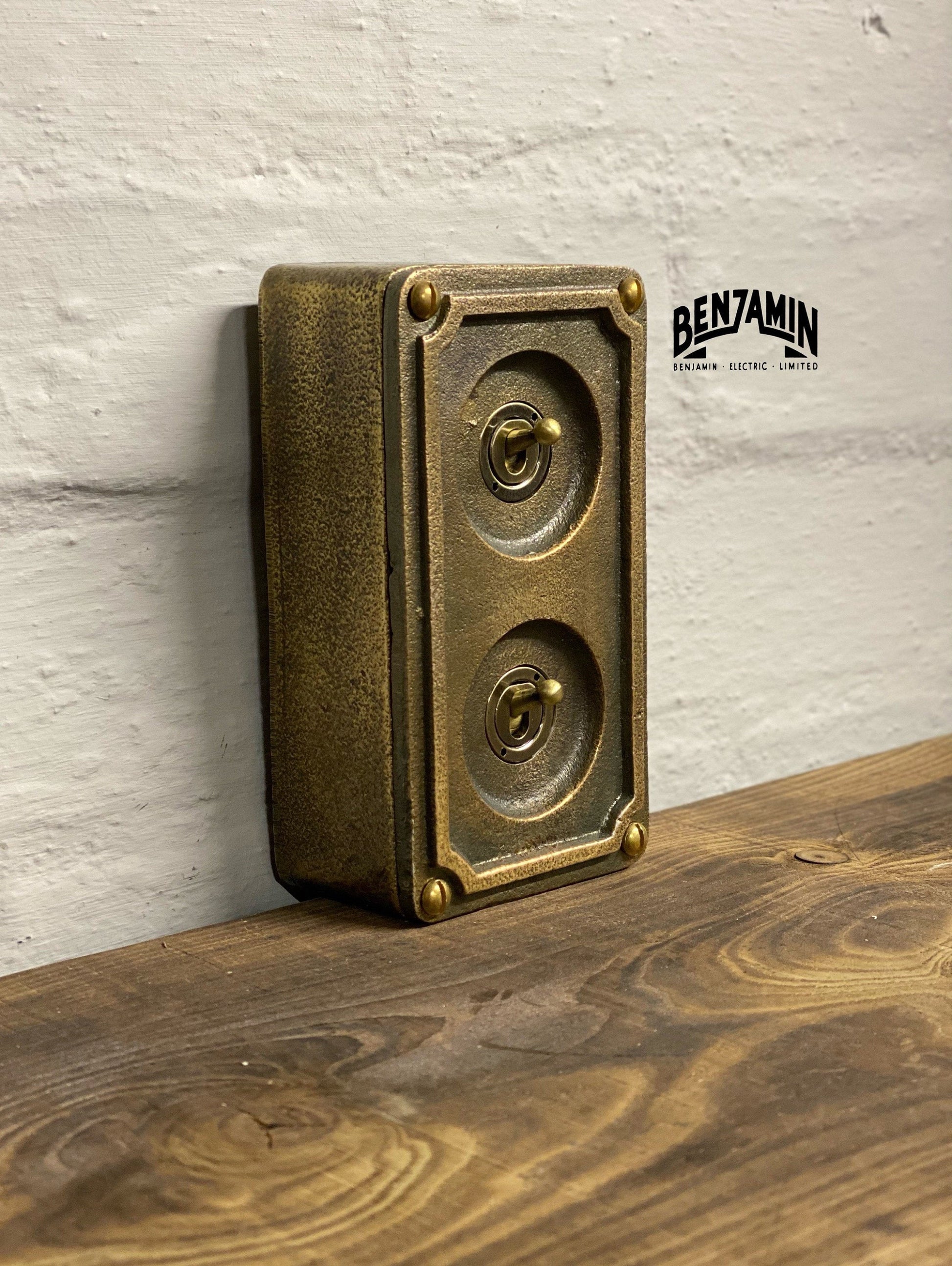 Double 2 Gang Solid Cast Bronze Metal Light Switch Industrial 2 Way - BS EN Approved Vintage Crabtree 1950’s Style