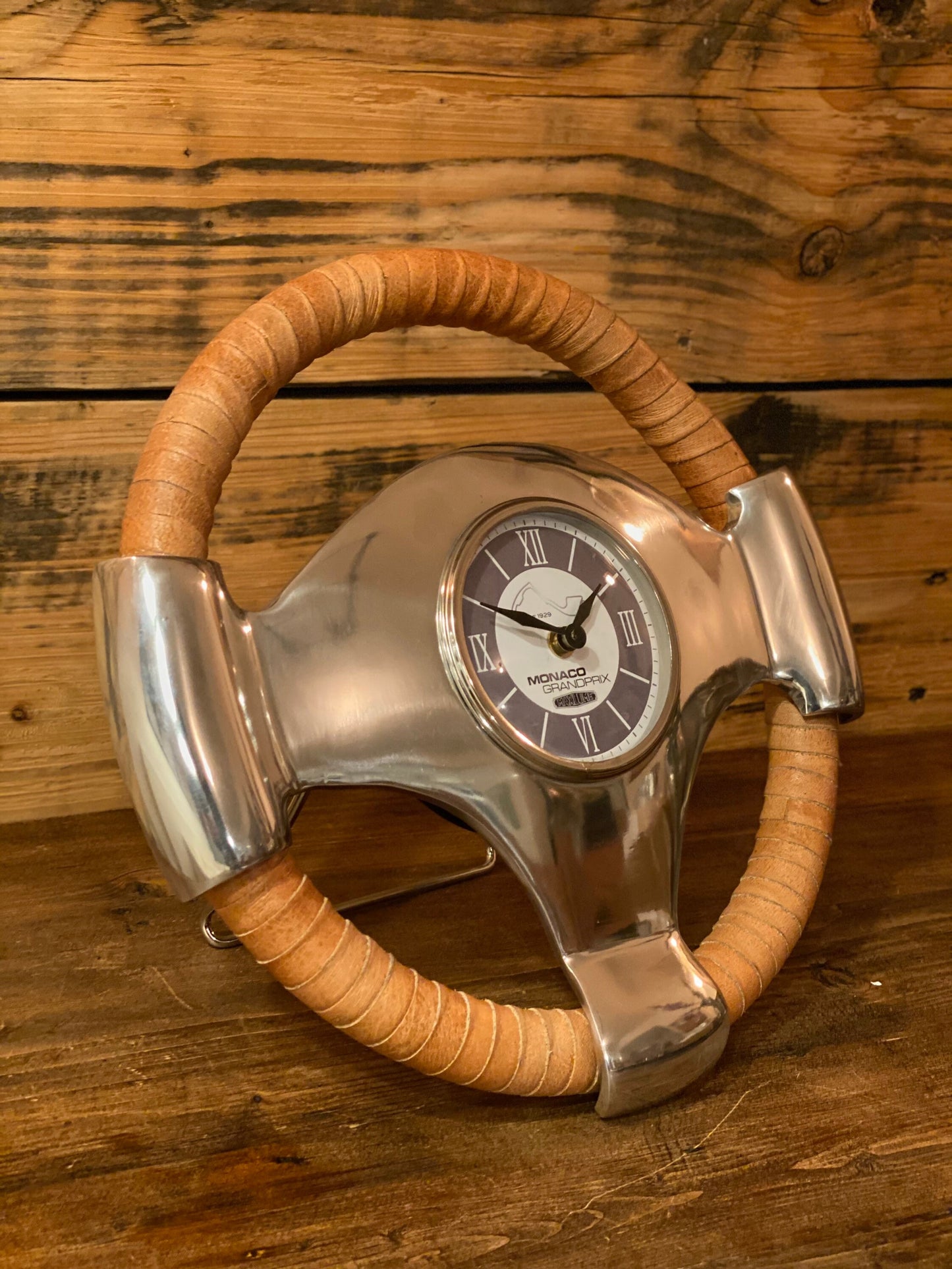 Maxlume ~ Monaco Grandprix Racing Steering Wheel Clock Genuine Leather 1929 Classic Car