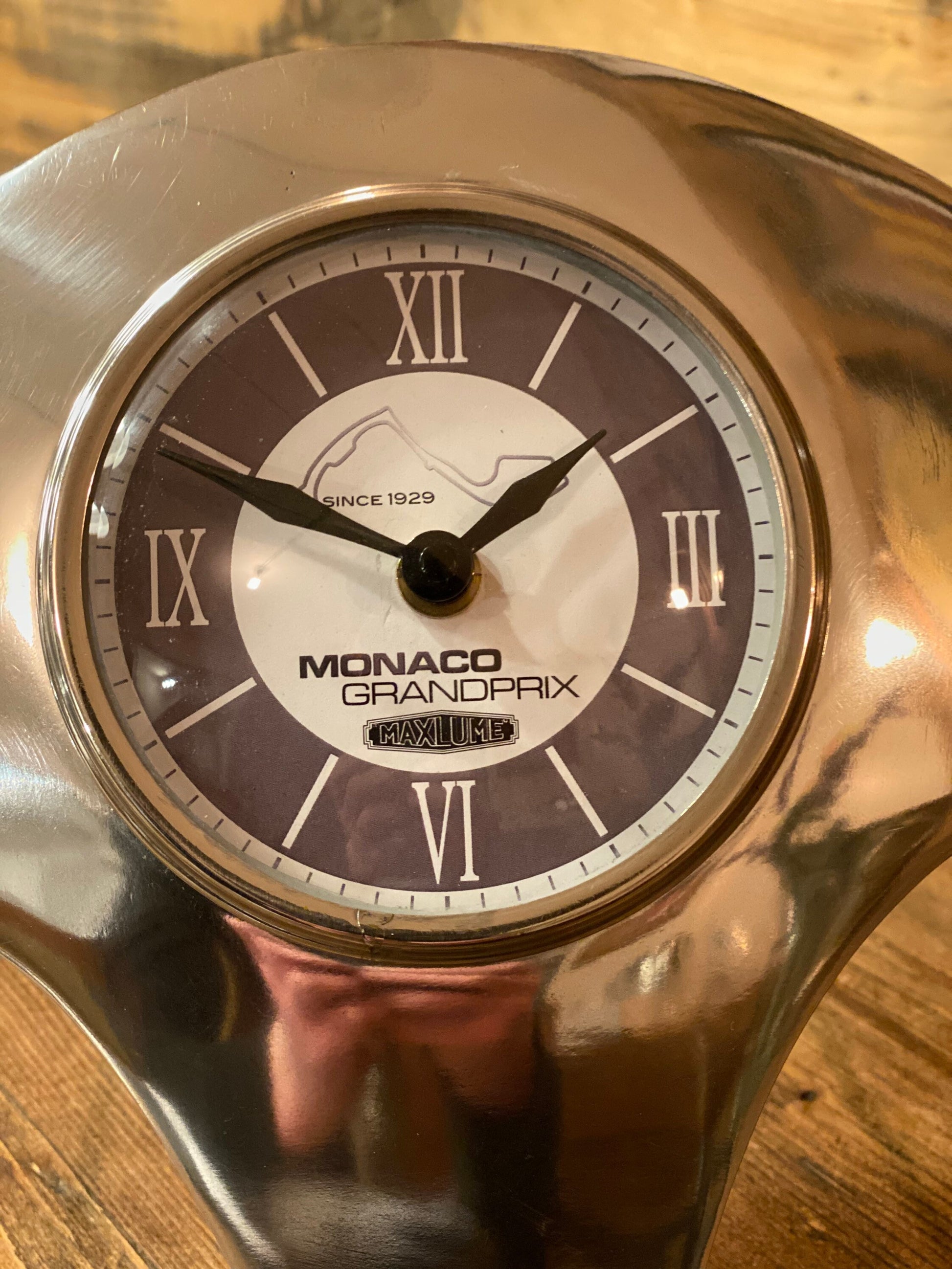 Maxlume ~ Monaco Grandprix Racing Steering Wheel Clock Genuine Leather 1929 Classic Car