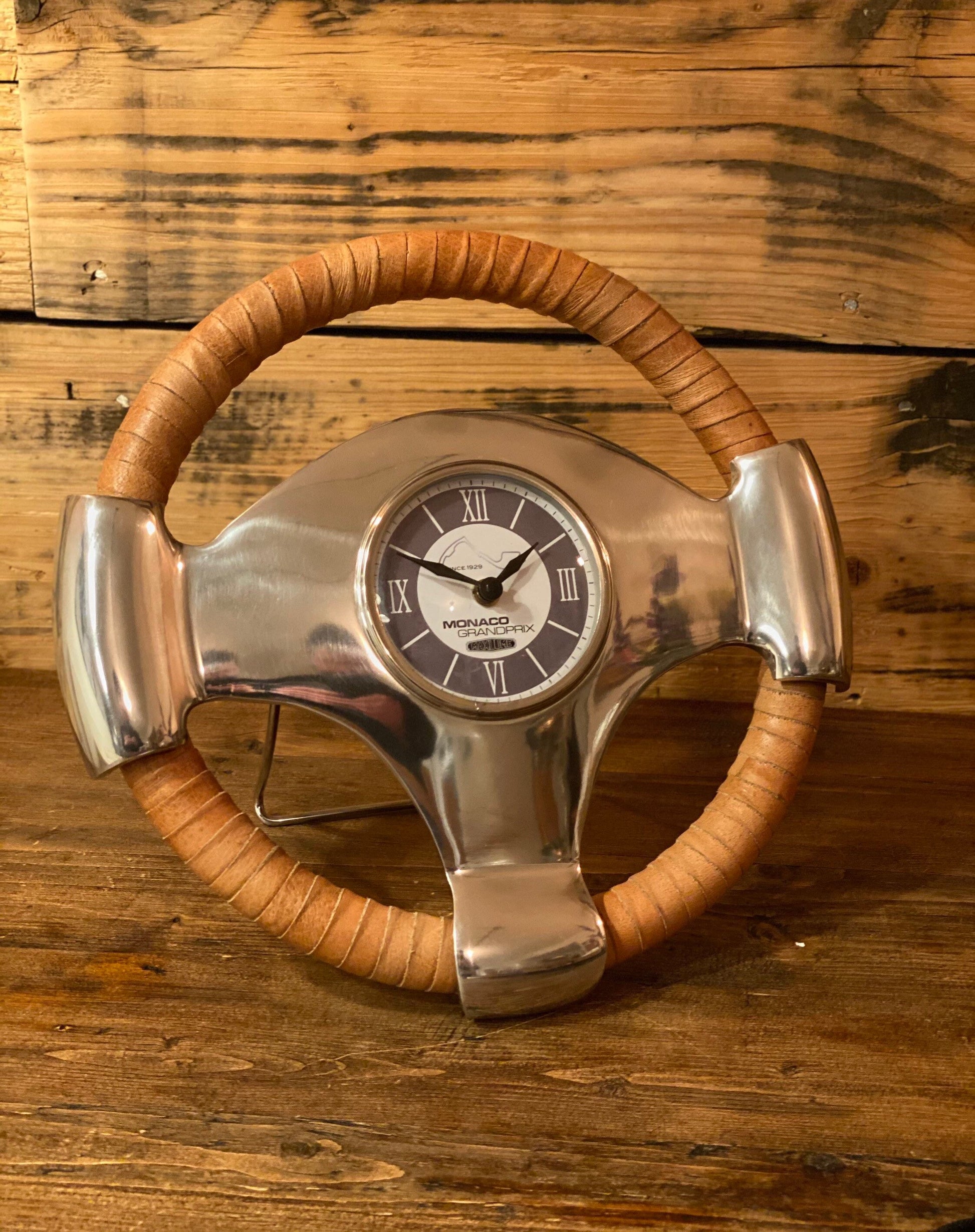 Maxlume ~ Monaco Grandprix Racing Steering Wheel Clock Genuine Leather 1929 Classic Car