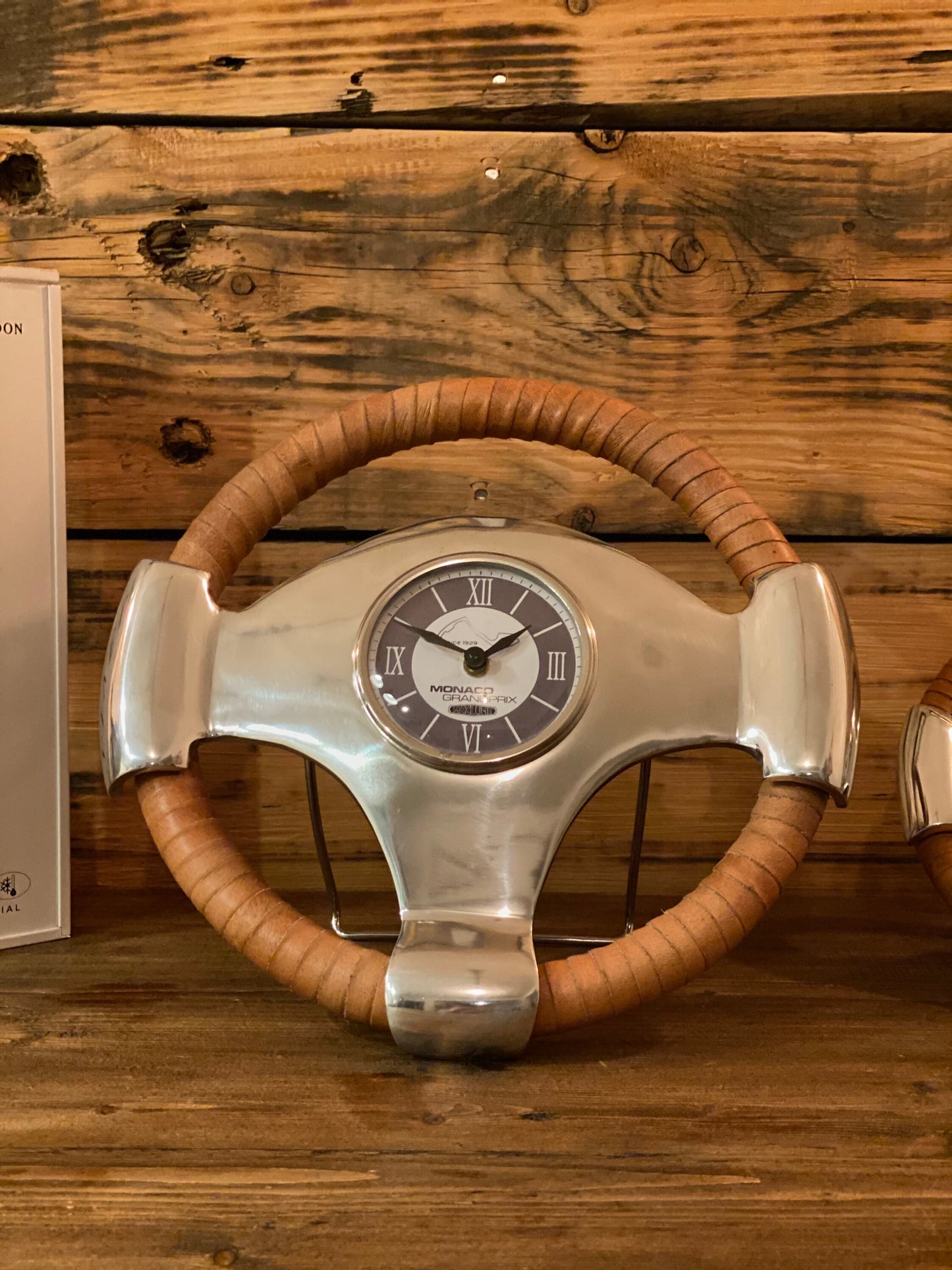 Maxlume ~ Monaco Grandprix Racing Steering Wheel Clock Genuine Leather 1929 Classic Car