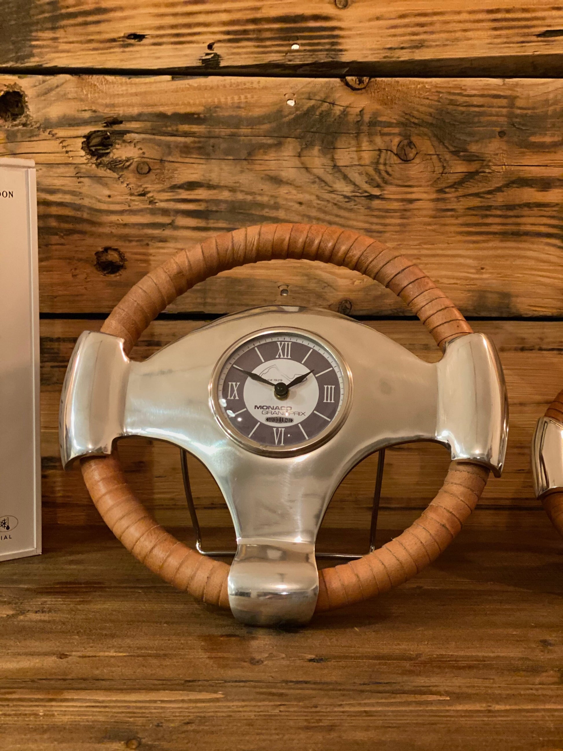 Maxlume ~ Monaco Grandprix Racing Steering Wheel Clock Genuine Leather 1929 Classic Car