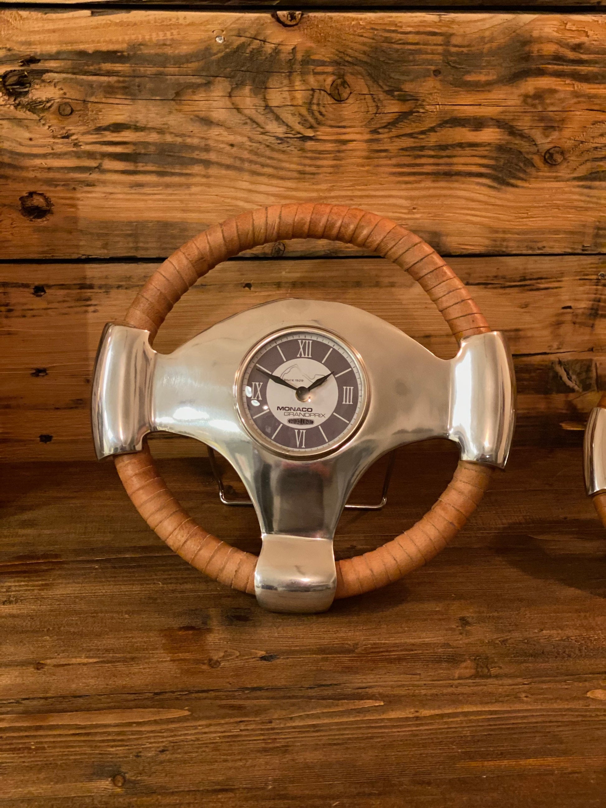Maxlume ~ Monaco Grandprix Small Racing Steering Wheel Clock Genuine Leather 1929 Classic Car