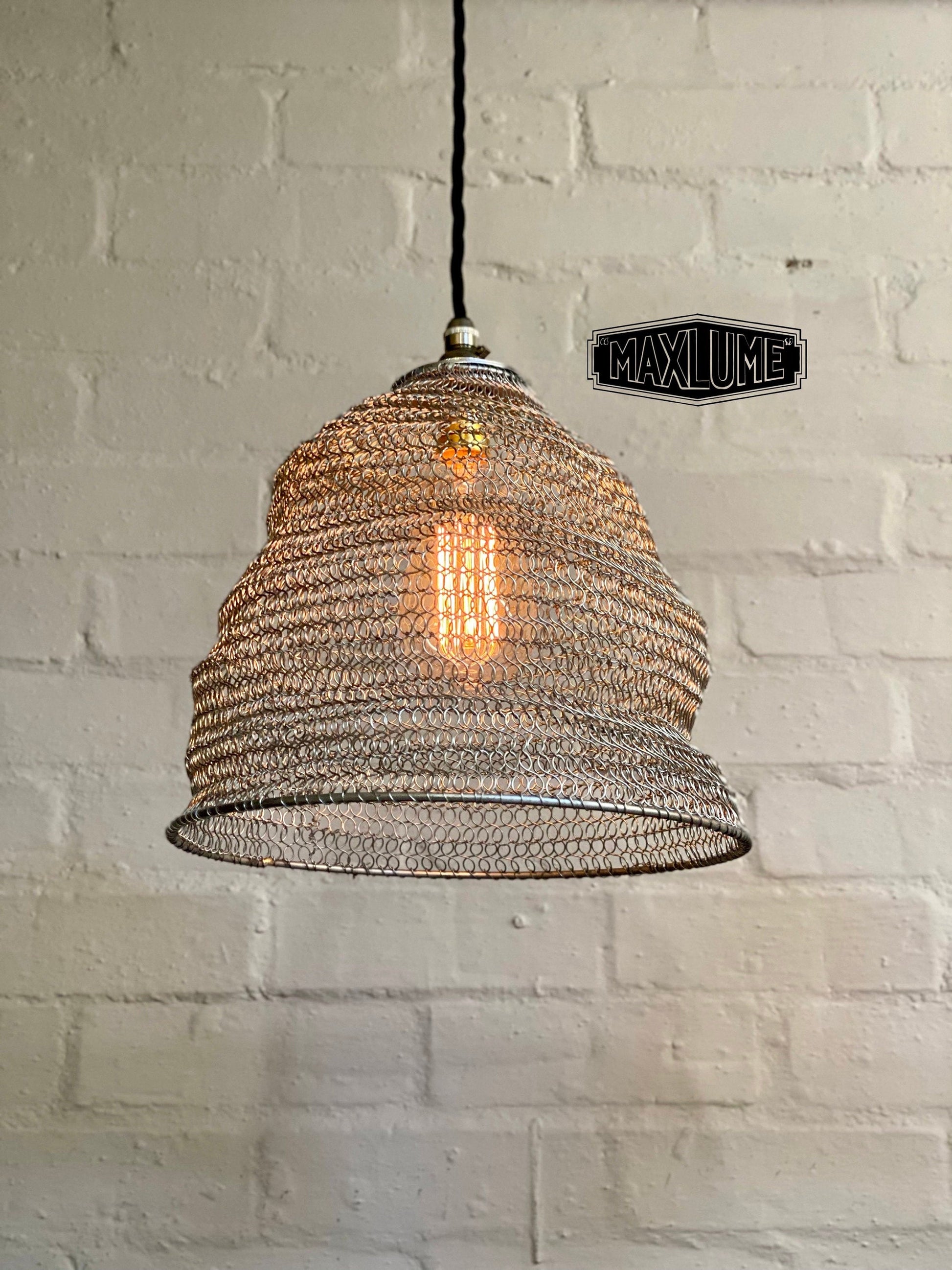 Walton ~ Silver Wire Industrial Lampshade Pendant Set Light | Ceiling Dining Room | Kitchen Table | Vintage 1 x Edison Filament Bulb