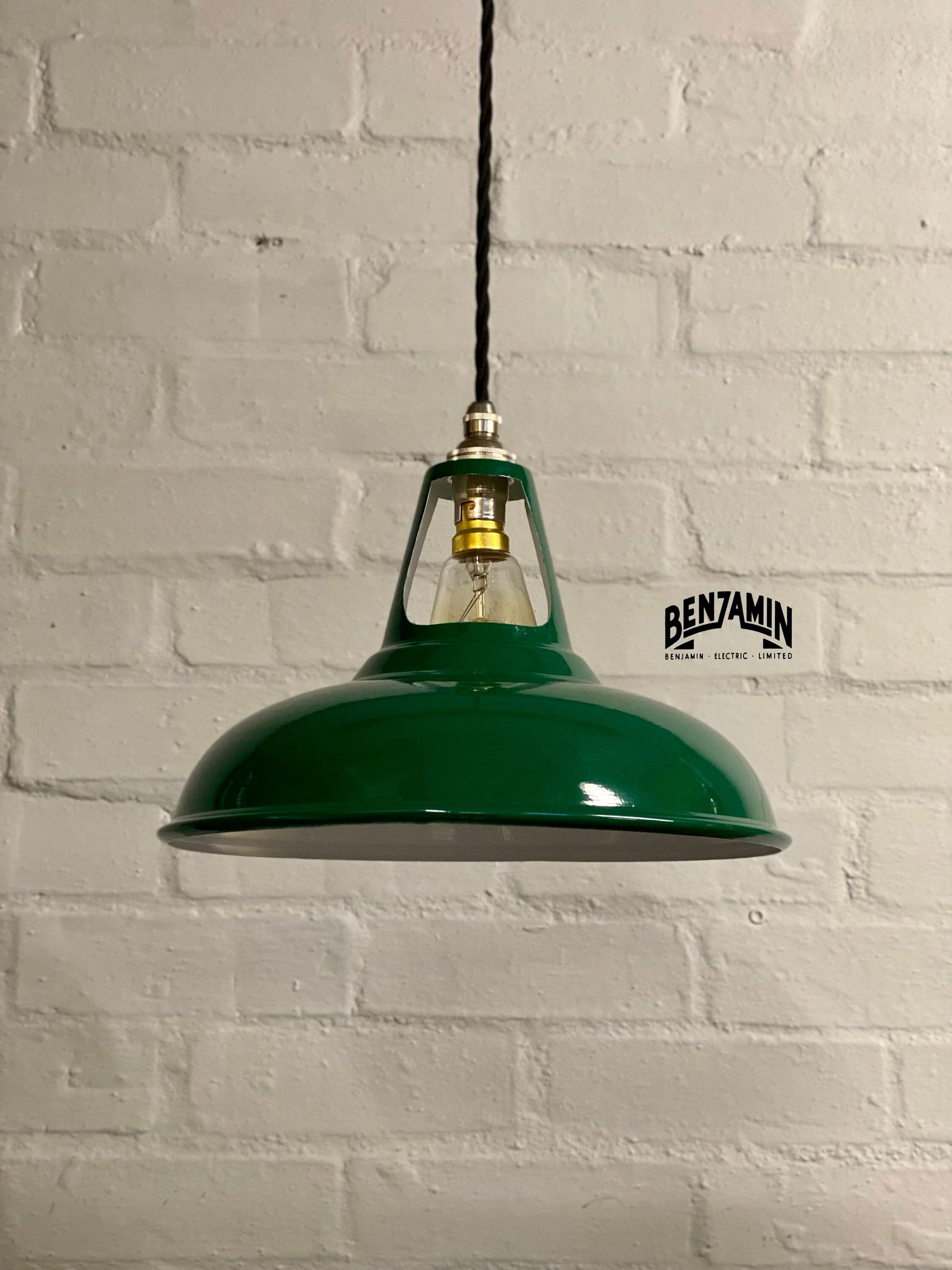 Cawston ~ 3 x Racing Green Shade 1930 Design Pendant Set Triple Track Light | Dining Room | Kitchen Table | Vintage