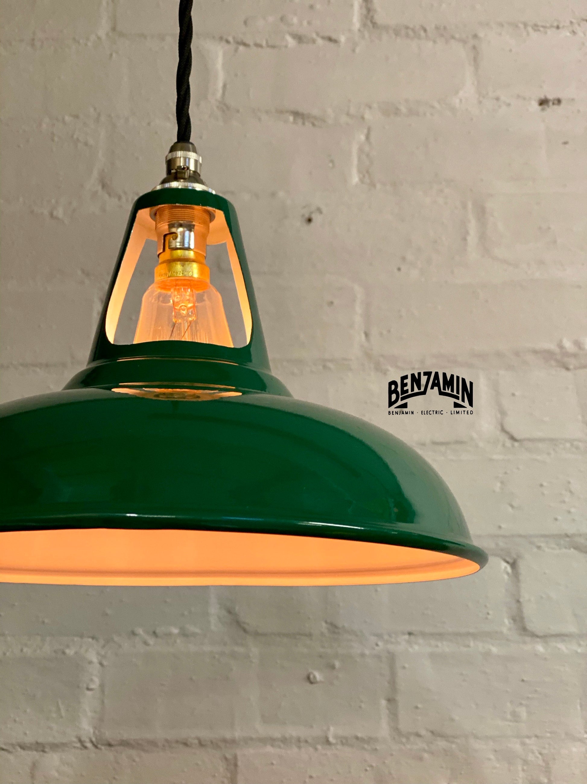 Cawston ~ 3 x Racing Green Shade 1930 Design Pendant Set Triple Track Light | Dining Room | Kitchen Table | Vintage