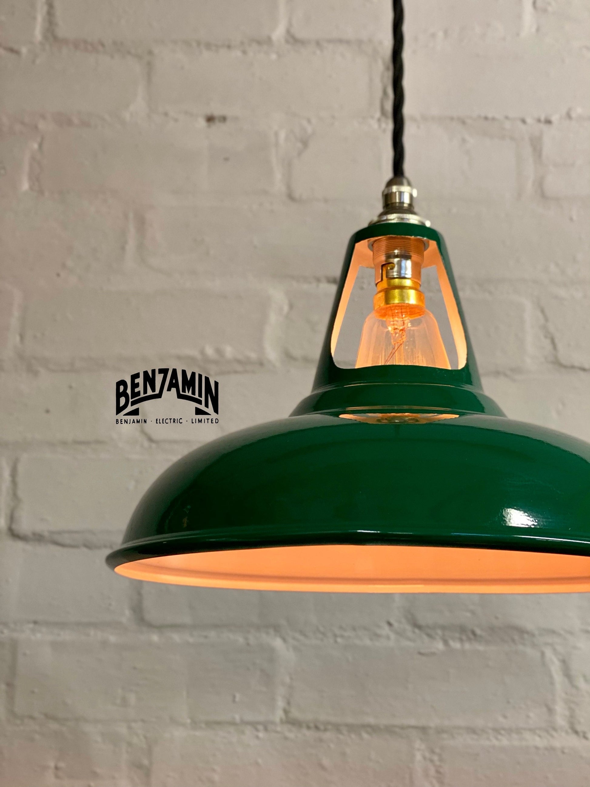 Cawston ~ 3 x Racing Green Shade 1930 Design Pendant Set Triple Track Light | Dining Room | Kitchen Table | Vintage