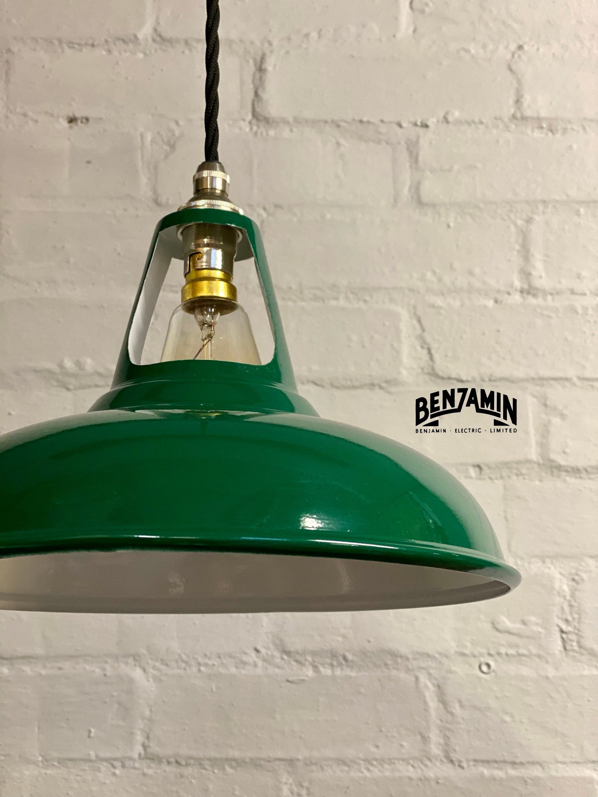 Cawston ~ 3 x Racing Green Shade 1930 Design Pendant Set Triple Track Light | Dining Room | Kitchen Table | Vintage