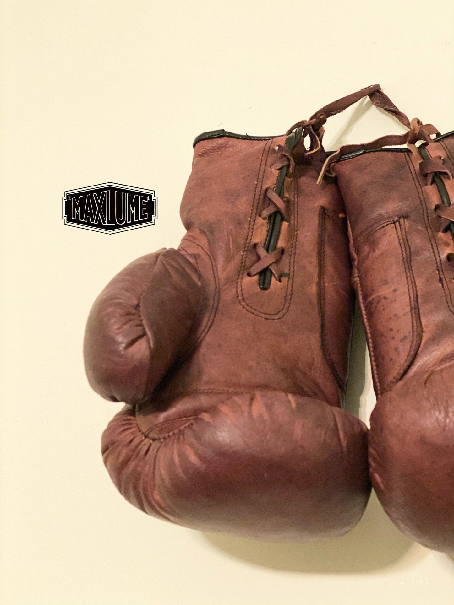 Maxlume ~ Genuine Leather Vintage Retro Lace Up Brown Boxing Gloves Heritage