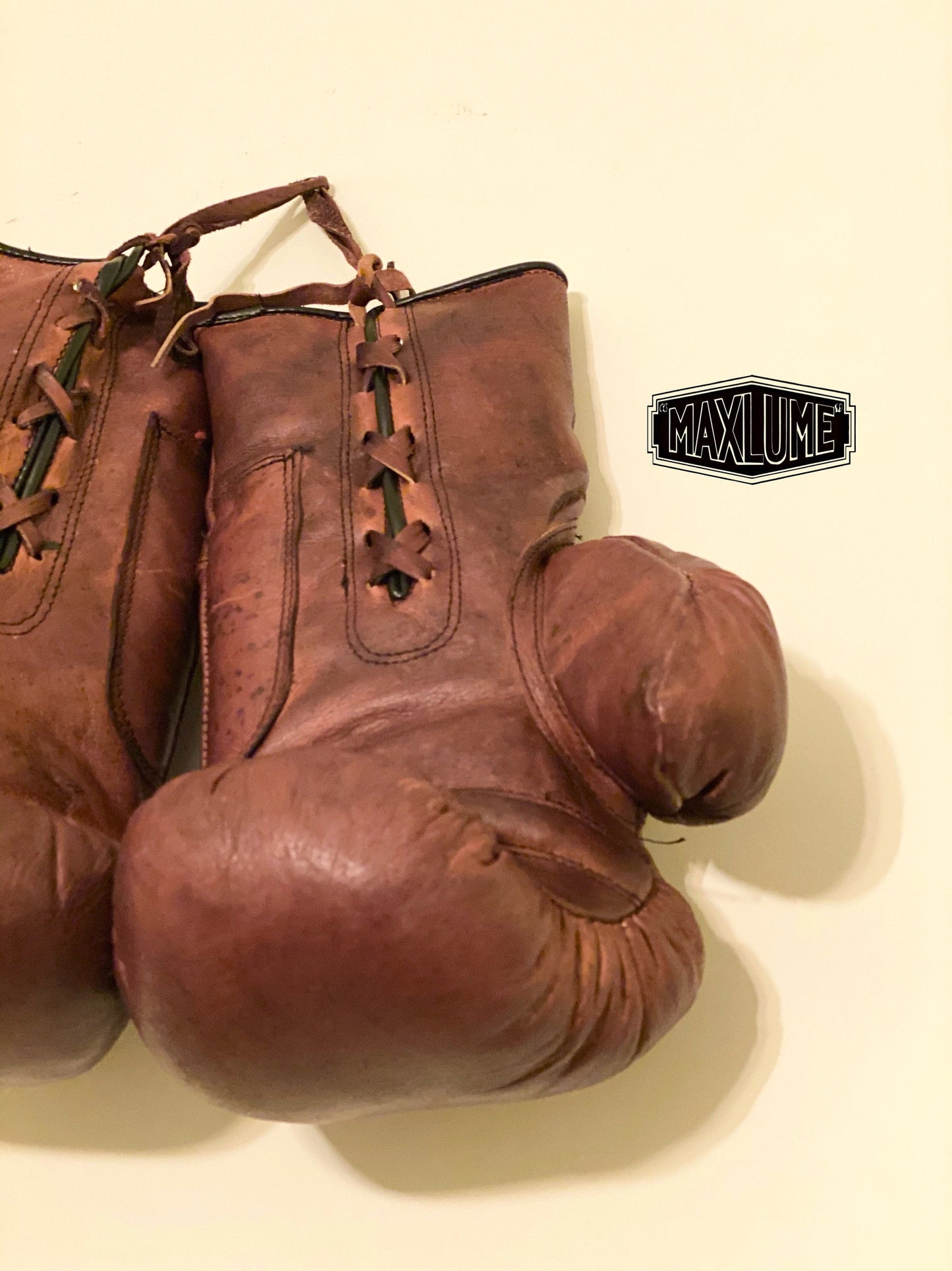 Maxlume ~ Genuine Leather Vintage Retro Lace Up Brown Boxing Gloves Heritage