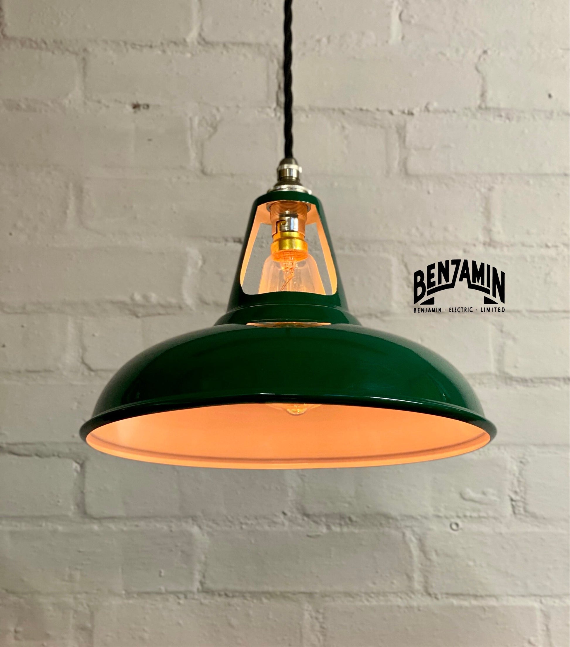 Cawston ~ 3 x Racing Green Shade 1930 Design Pendant Set Triple Track Light | Dining Room | Kitchen Table | Vintage