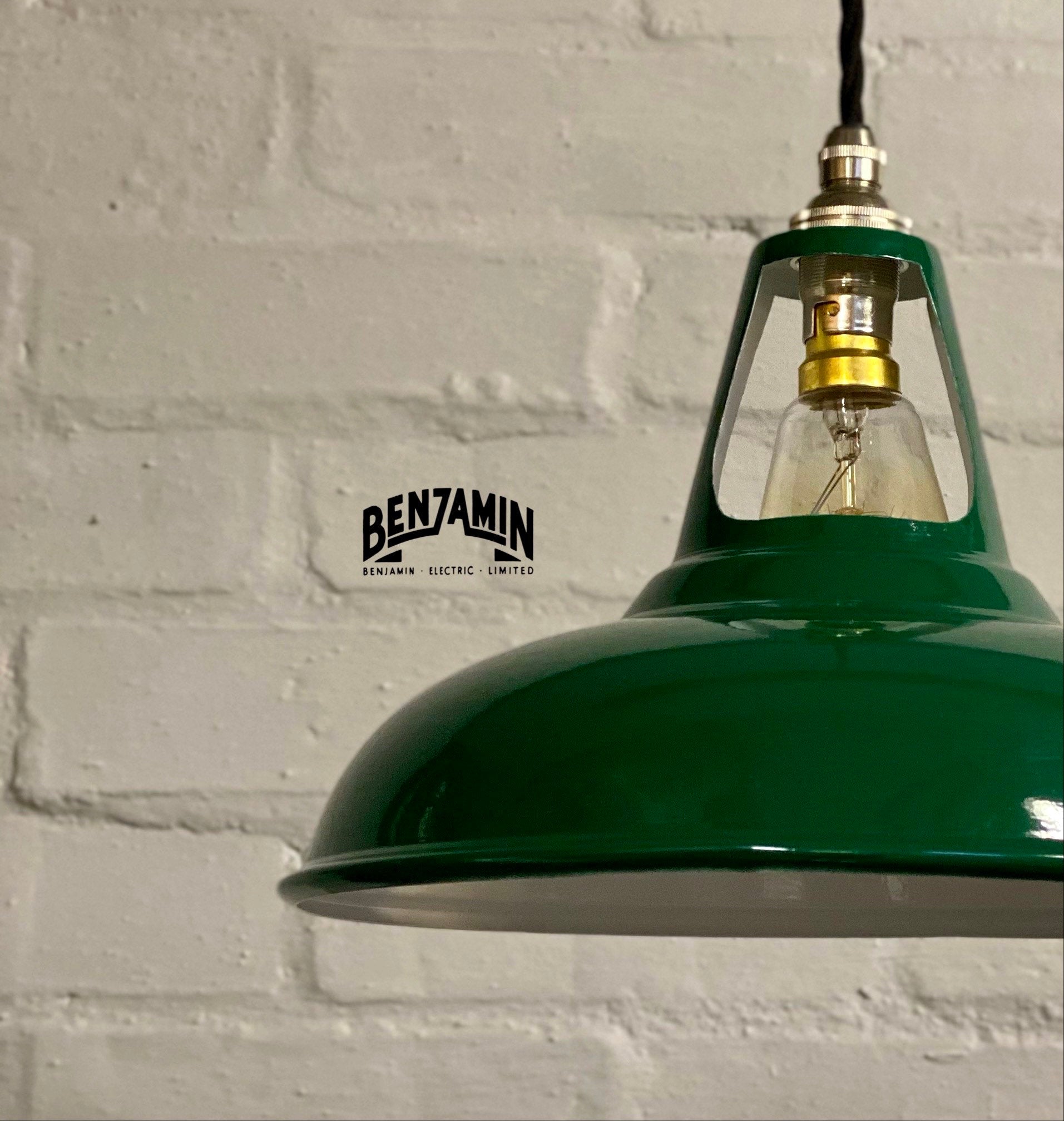 Cawston ~ 3 x Racing Green Shade 1930 Design Pendant Set Triple Track Light | Dining Room | Kitchen Table | Vintage