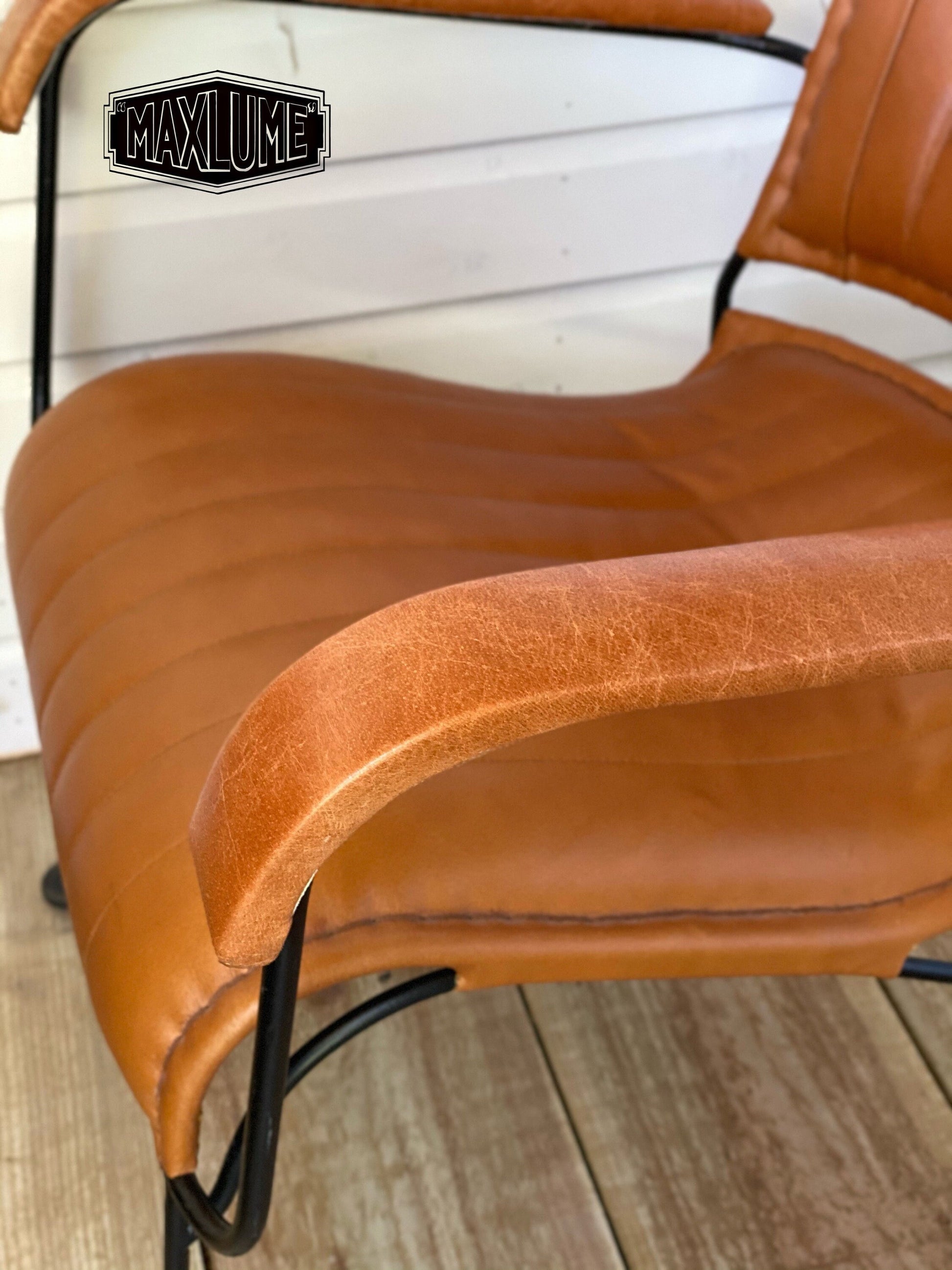 Maxlume ~ Lounger Chair Genuine Leather | Vintage Style | Solid Cast Metal | Floor Standing