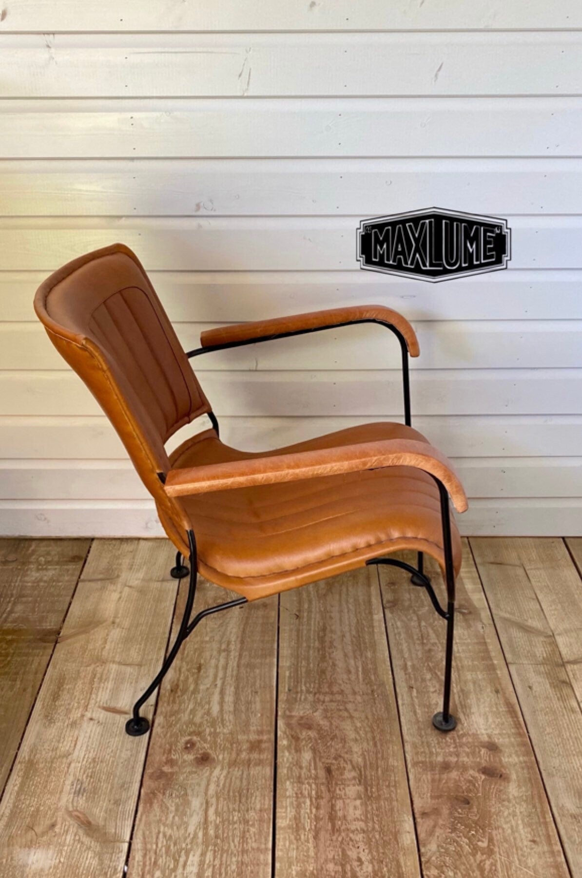Maxlume ~ Lounger Chair Genuine Leather | Vintage Style | Solid Cast Metal | Floor Standing