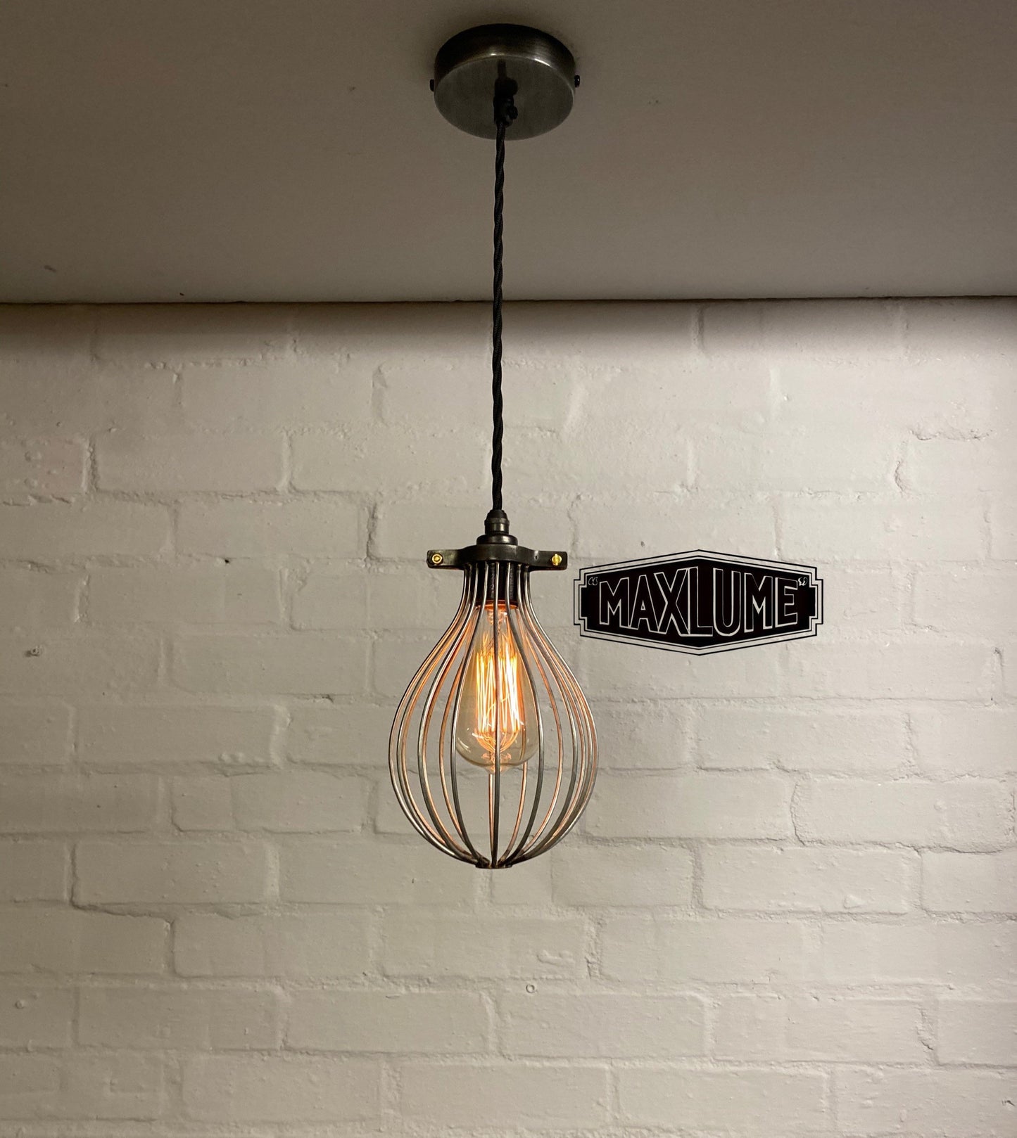 Buxton ~ Maxlume Industrial Balloon Cage Pendant Set Light | Ceiling Dining Room | Kitchen Table | Vintage Edison Filament Bulb