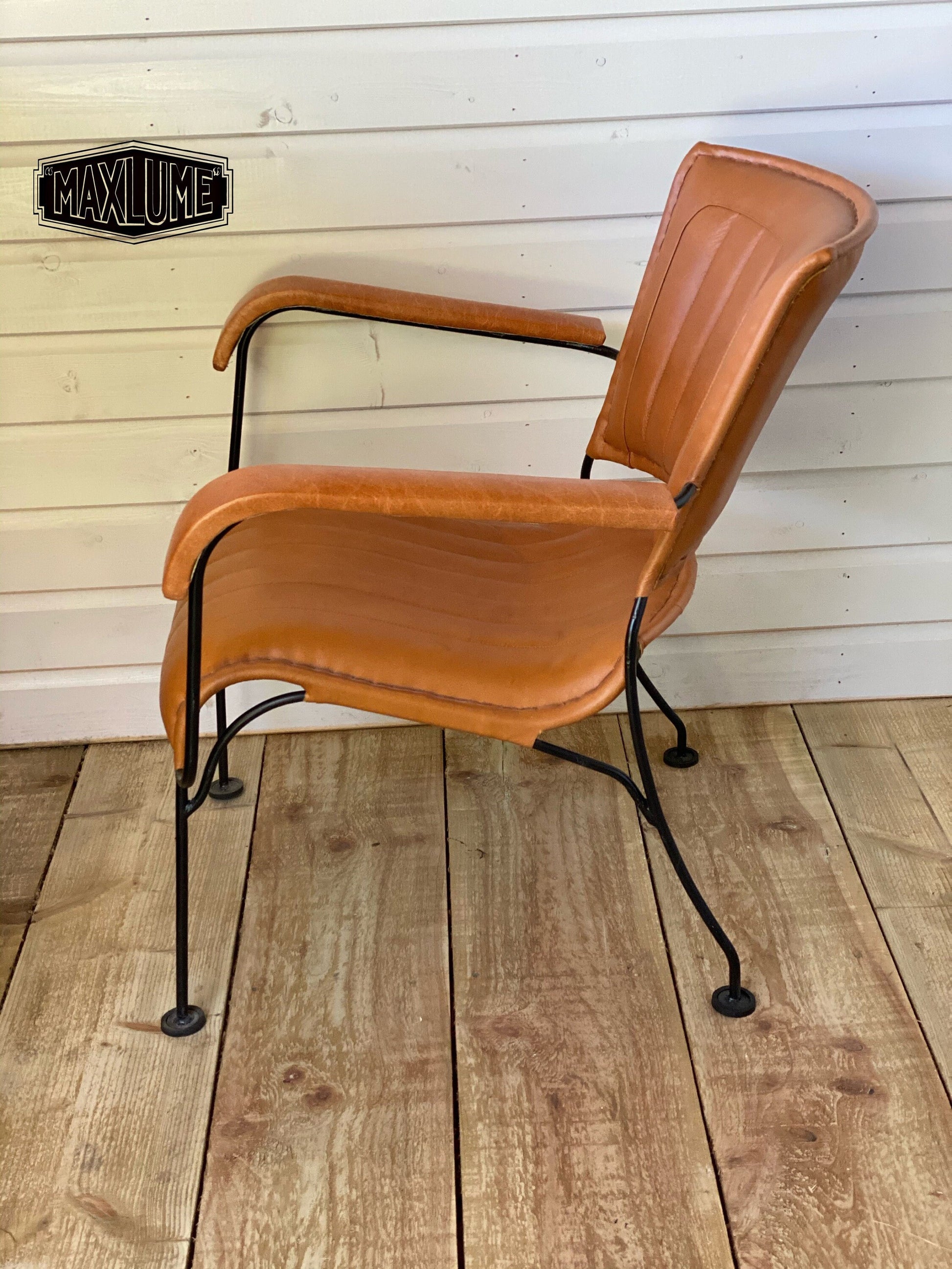 Maxlume ~ Lounger Chair Genuine Leather | Vintage Style | Solid Cast Metal | Floor Standing