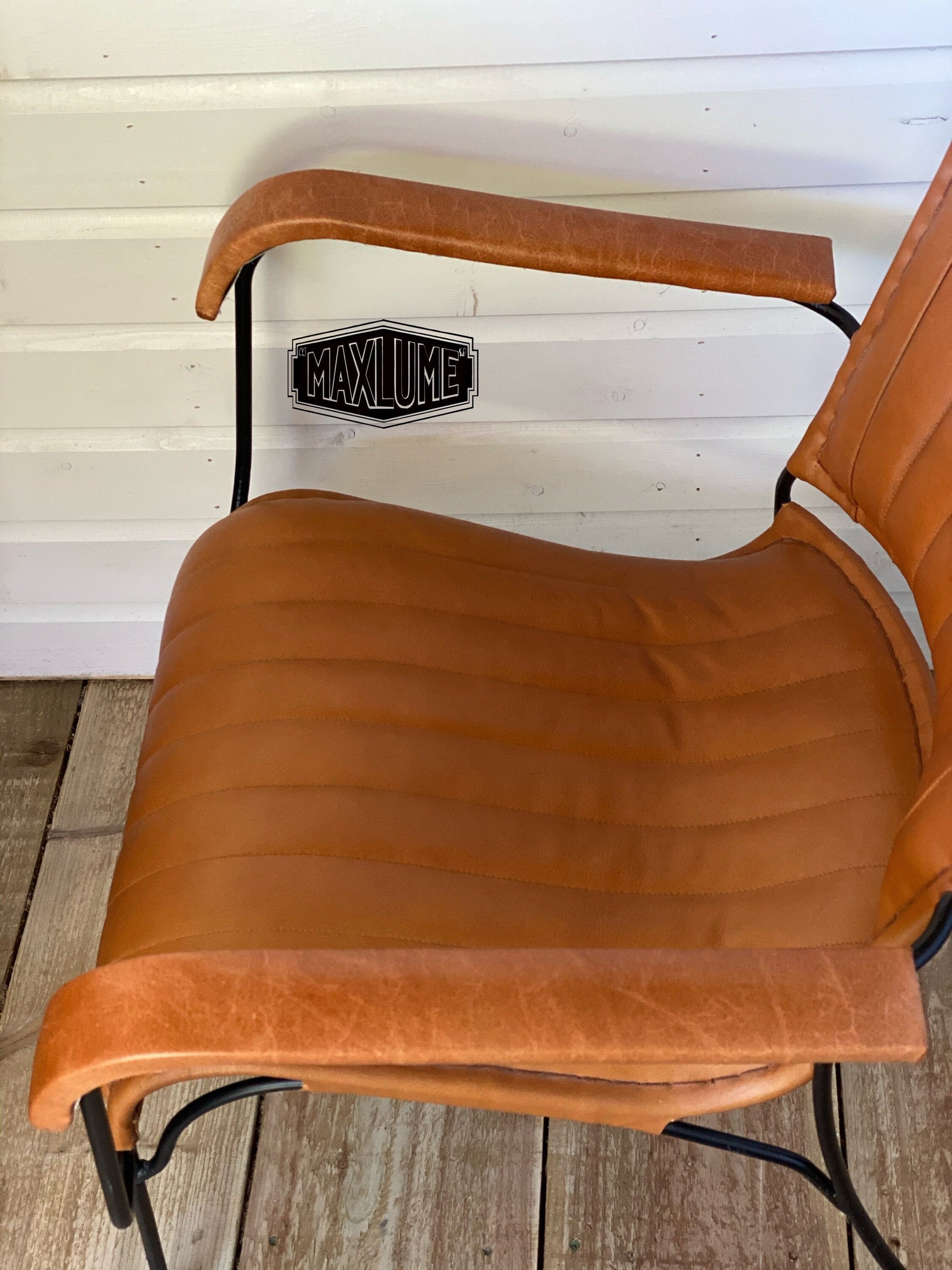 Maxlume ~ Lounger Chair Genuine Leather | Vintage Style | Solid Cast Metal | Floor Standing