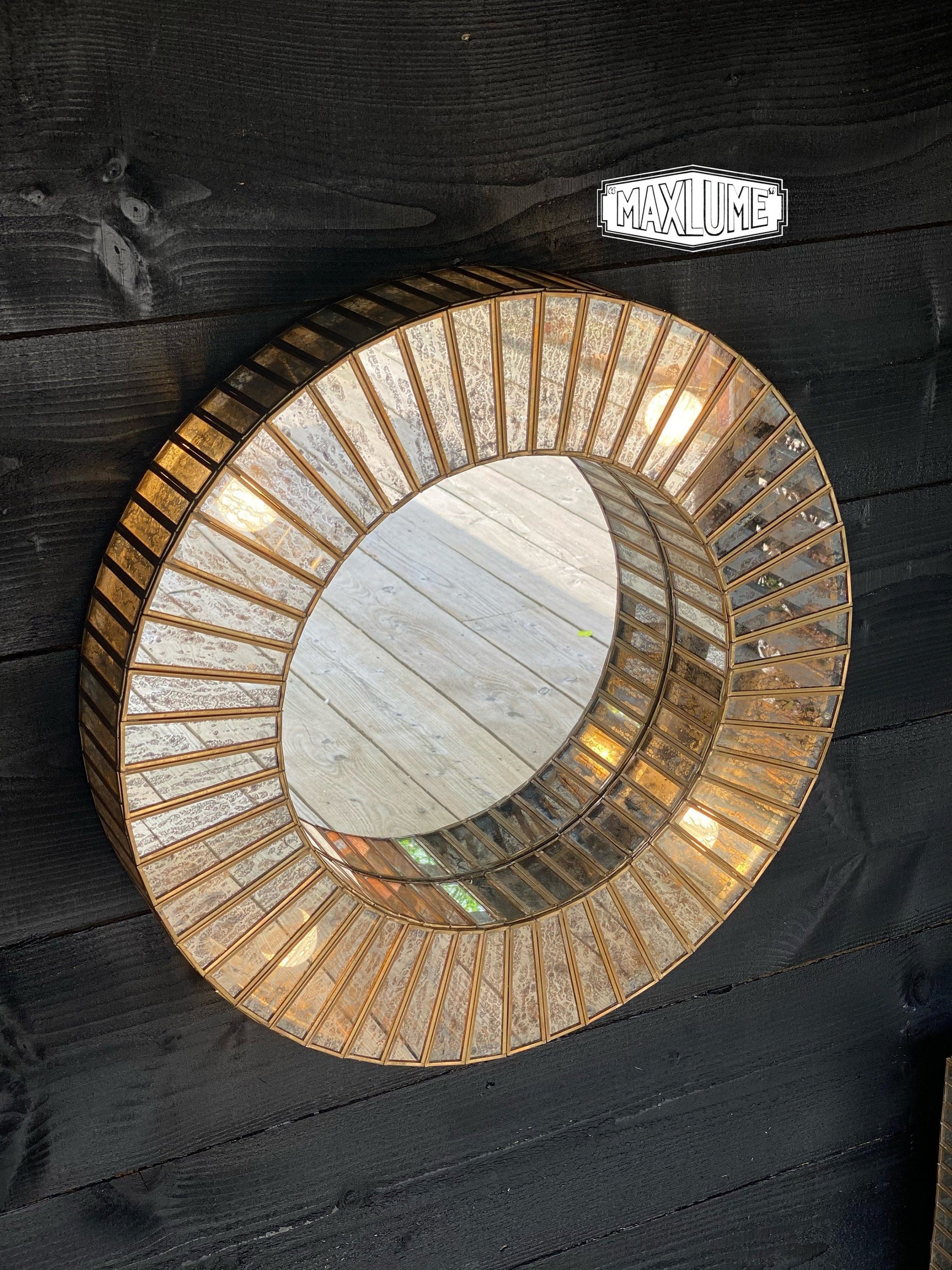 Maxlume ~  Round Illuminated Wall Glass Mirror & Silver Mercury Antique Gold Light Up